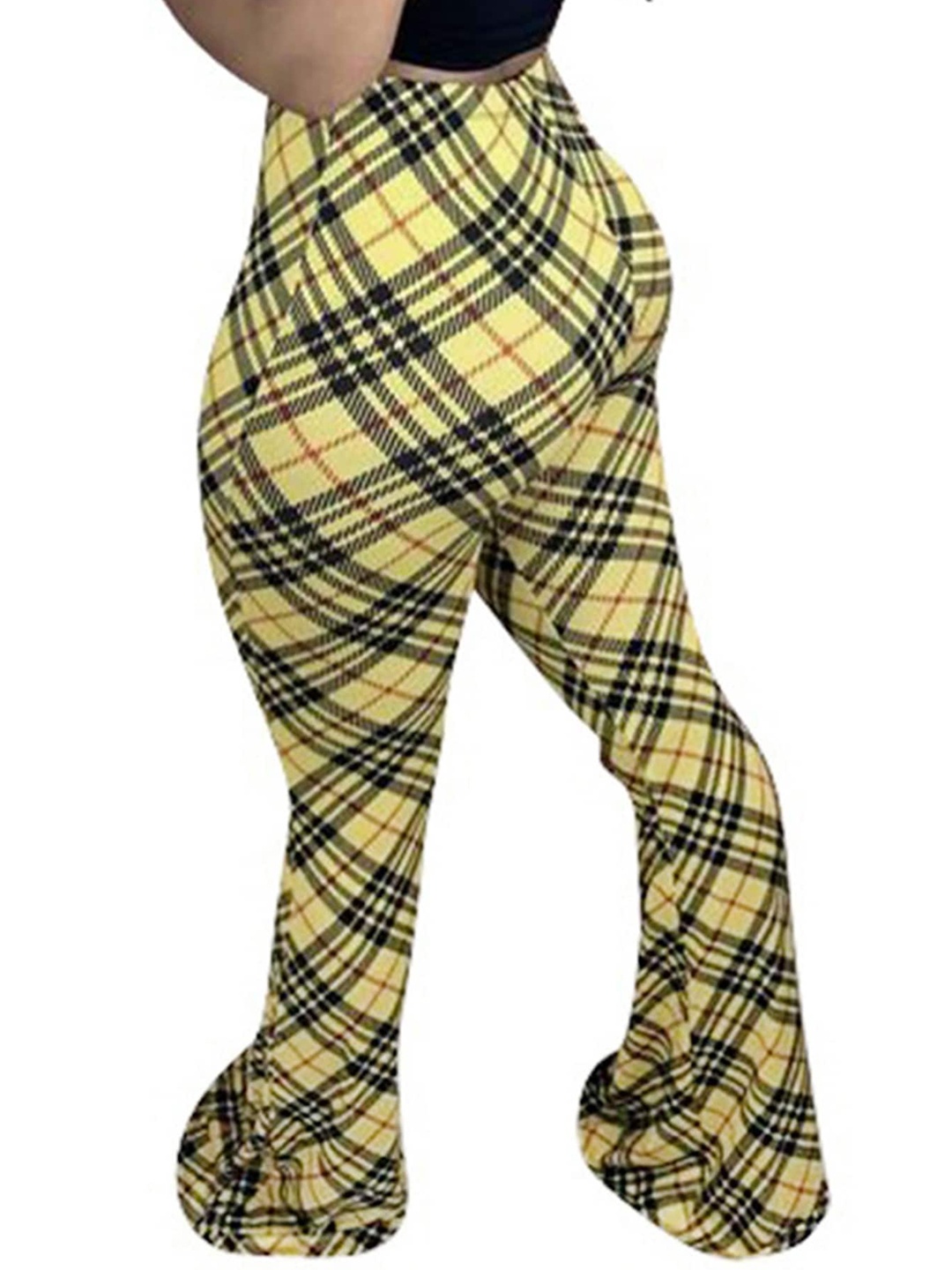 

LULU & SKY Women Checked Slim Fit High-Rise Trousers, Yellow