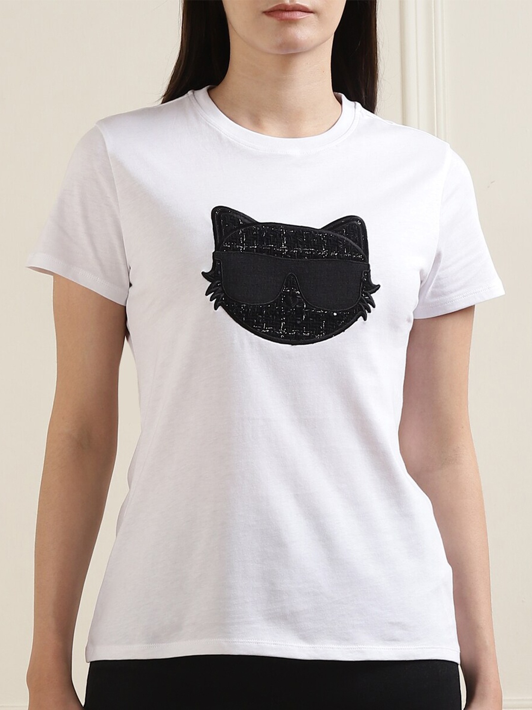 

Karl Lagerfeld Boucle Choupette Round Neck Cotton T-shirt, White