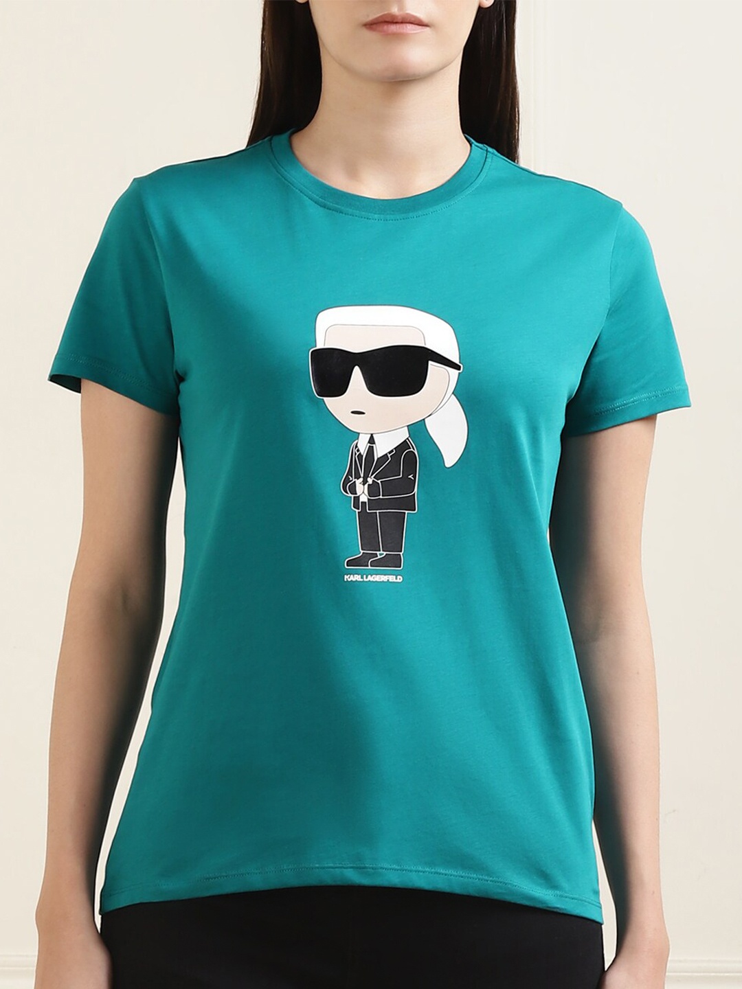 

Karl Lagerfeld Ikonik 2.0 Karl Graphic Printed Cotton T-shirt, Teal