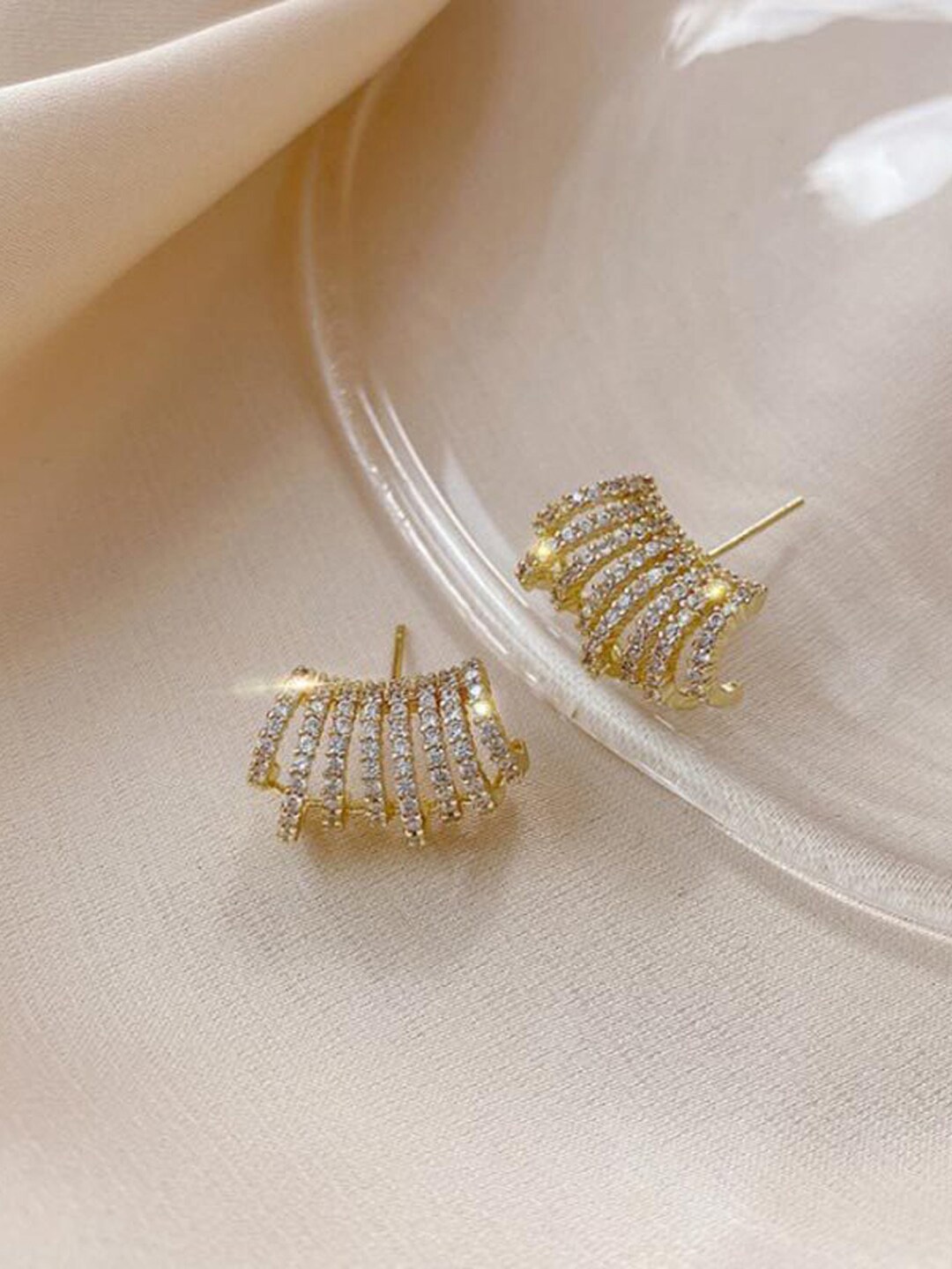 

Krelin Gold-Plated Stone-Studded Geometric Studs Earrings