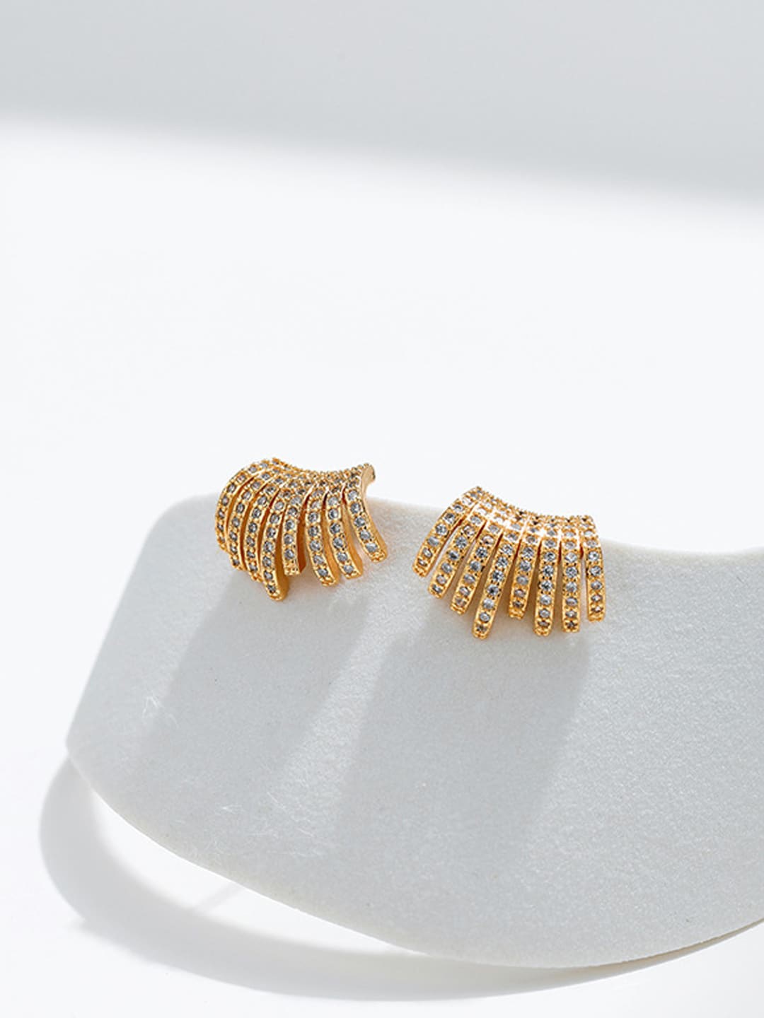 

Krelin Gold-Plated Stone-Studded Geometric Studs Earrings