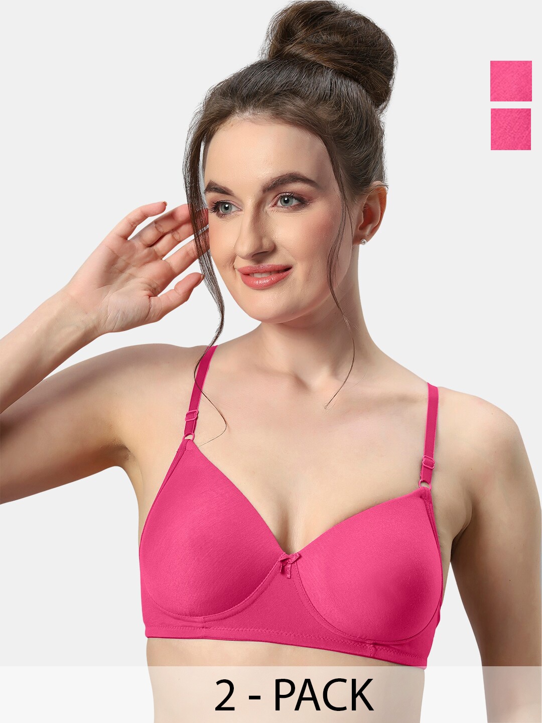 

Sonari Pack Of 2 T-shirt Bra Medium Coverage Lightly Padded Seamless All Day Comfort, Pink