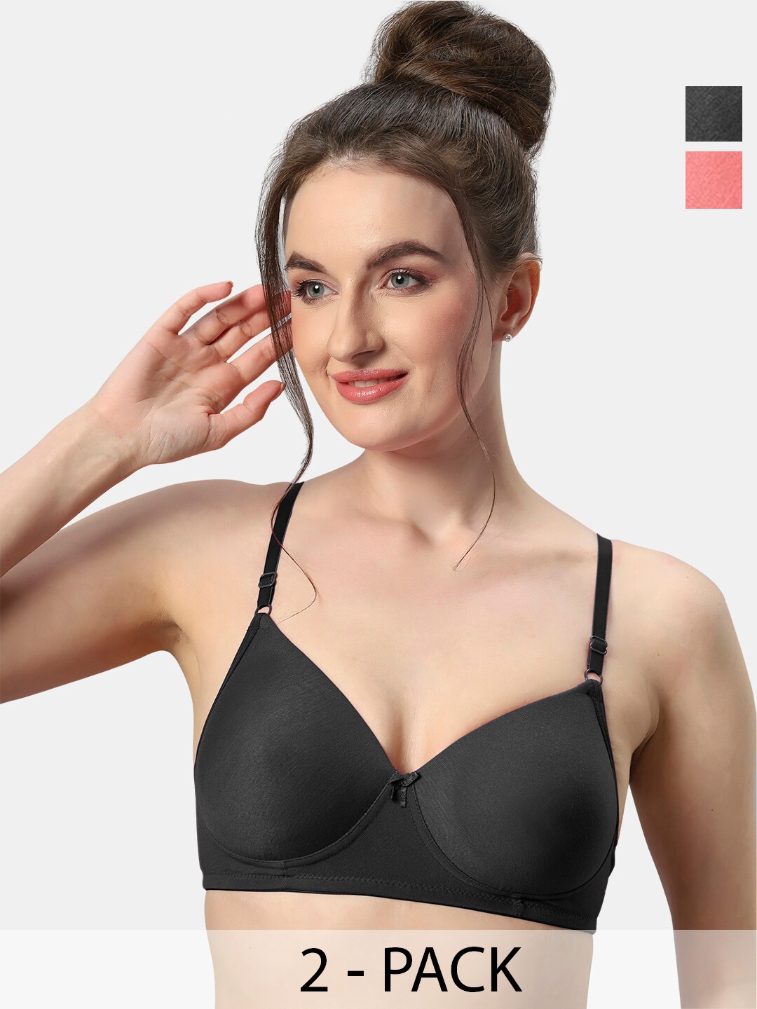 

Sonari Pack Of 2 T-shirt Bra Medium Coverage Lightly Padded Seamless All Day Comfort, Black