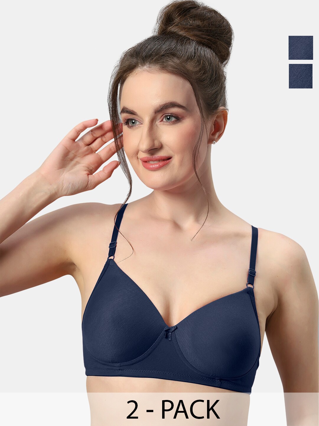 

Sonari Pack Of 2 T-shirt Bra Medium Coverage Lightly Padded Seamless All Day Comfort, Navy blue