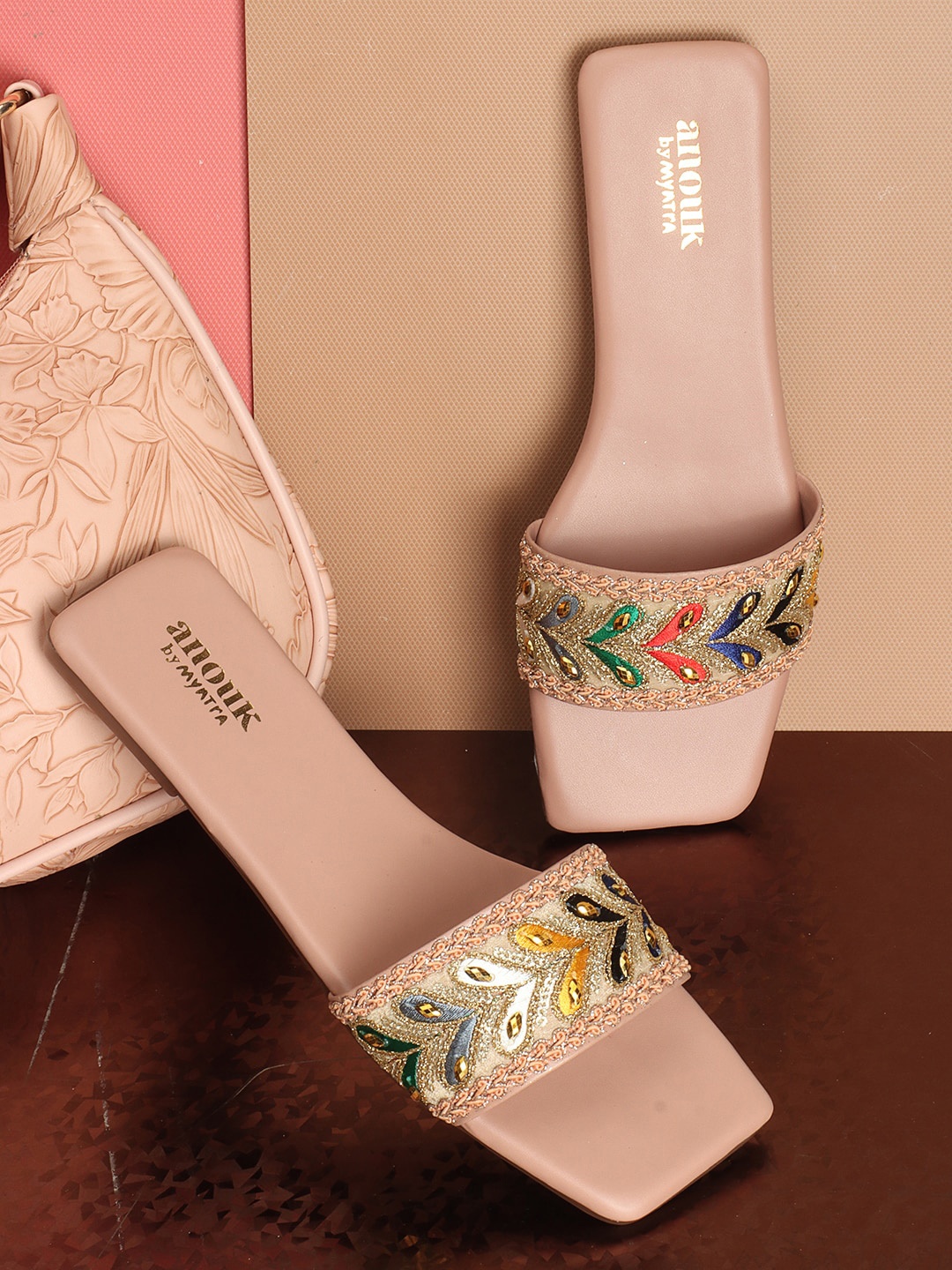 

Anouk Embellished Open Toe Flats, Pink