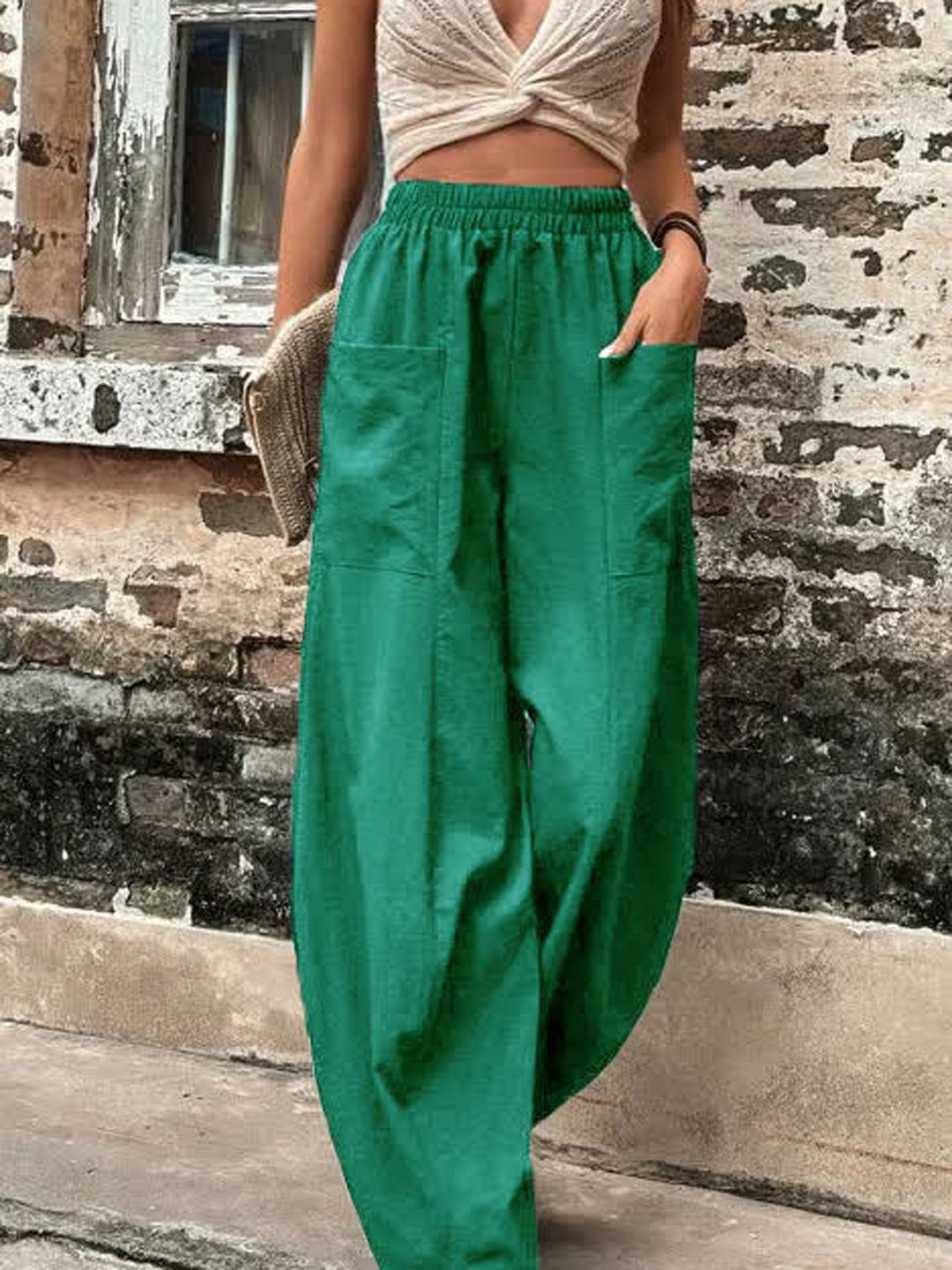 

LULU & SKY Women High-Rise Trousers, Green
