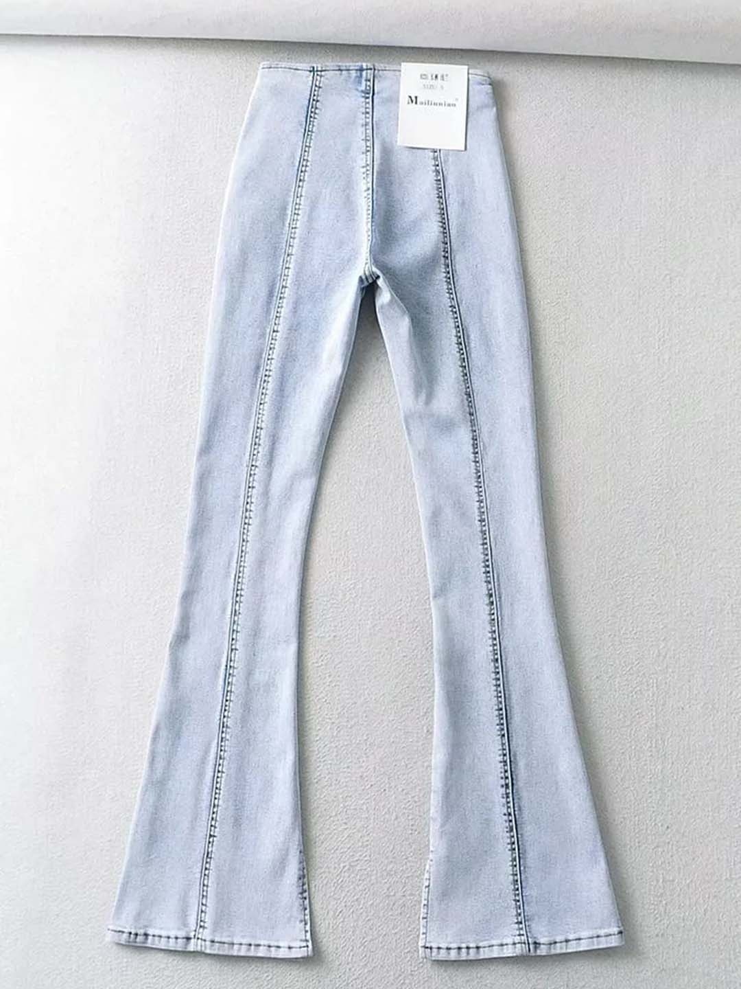 

LULU & SKY Women Flared High-Rise Trousers, Blue