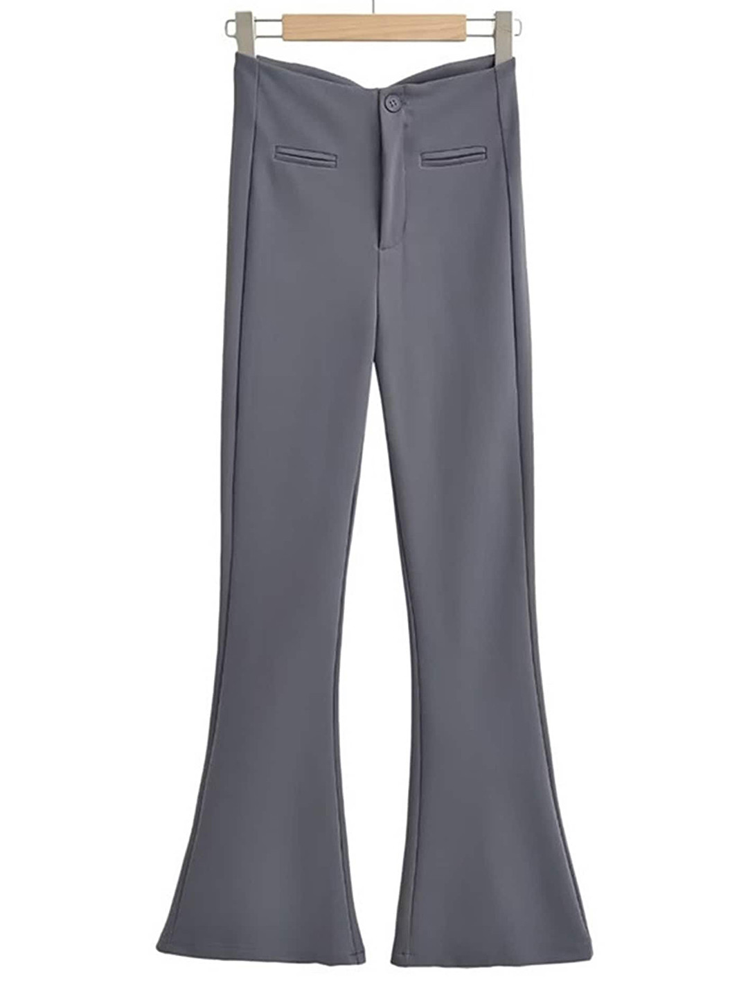 

LULU & SKY Women Flared High-Rise Bootcut Trousers, Grey