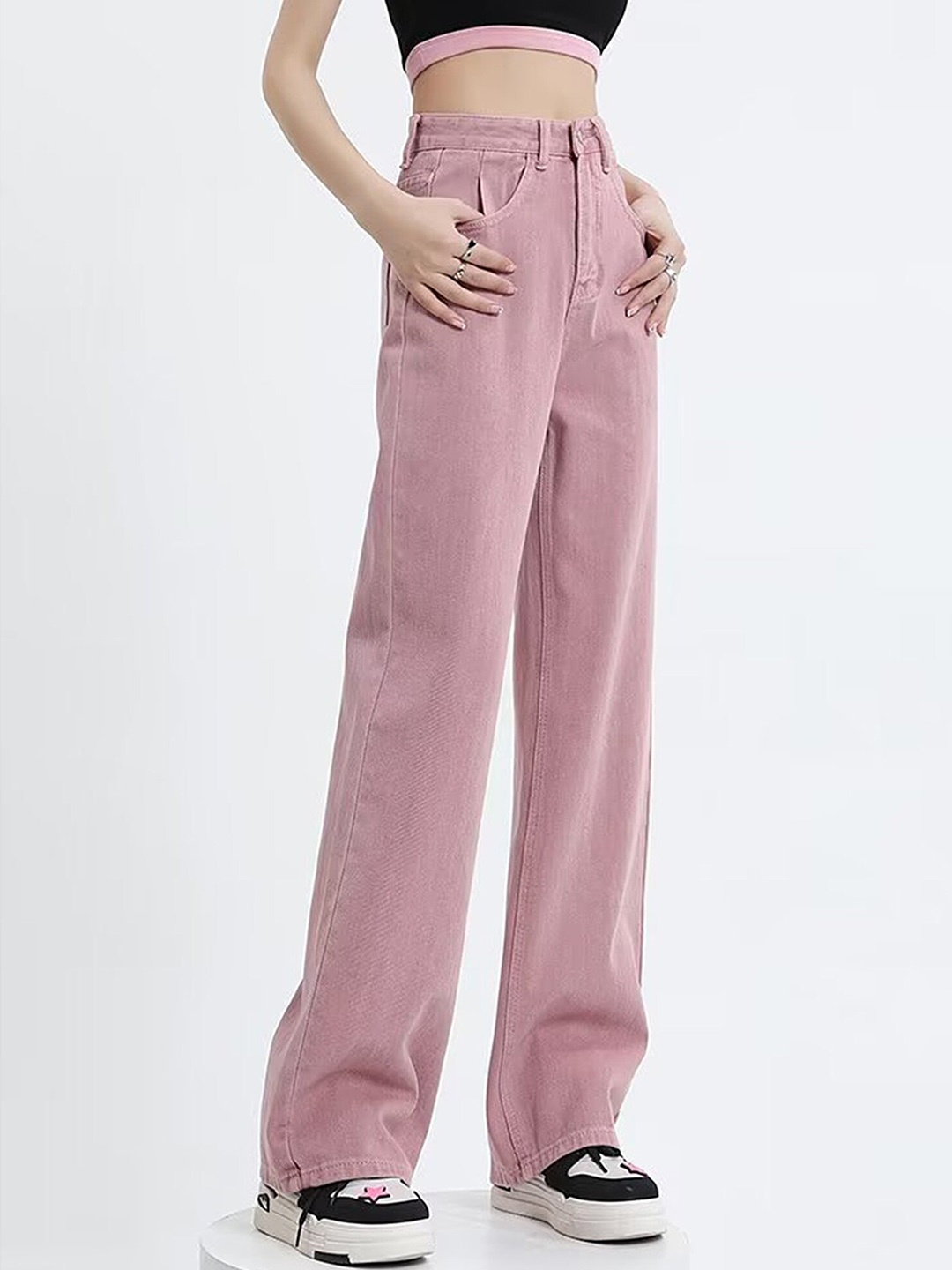 

LULU & SKY Women Straight Fit High-Rise Parallel Trousers, Pink