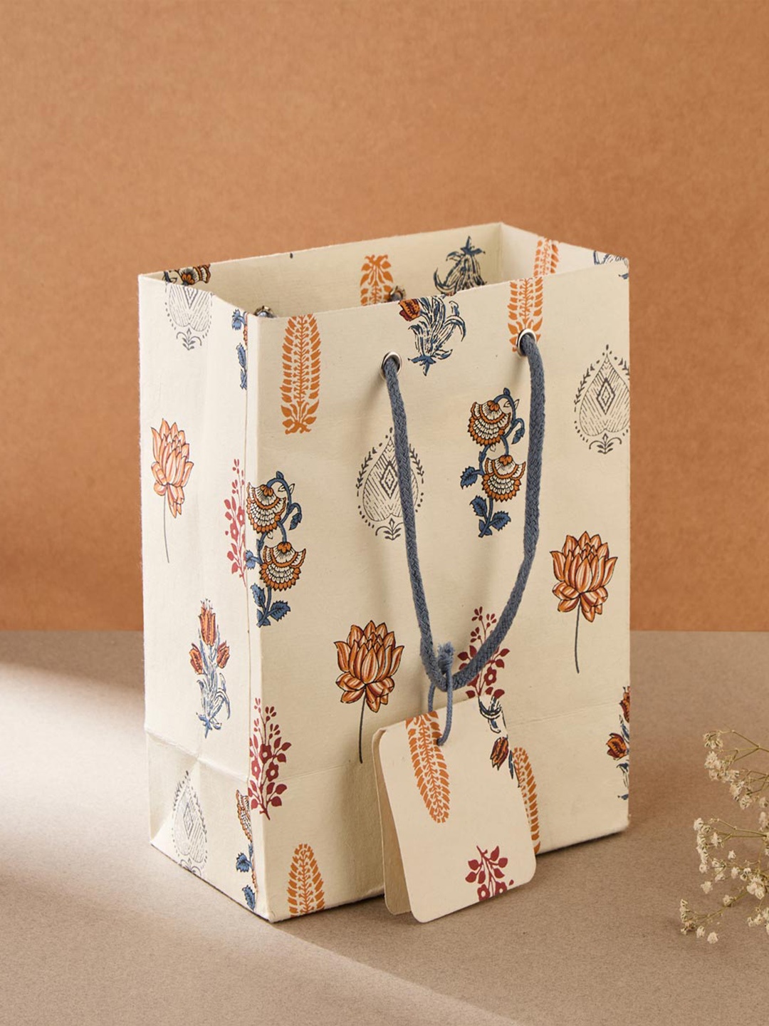 

Fabindia White Printed Paper Gift Bag