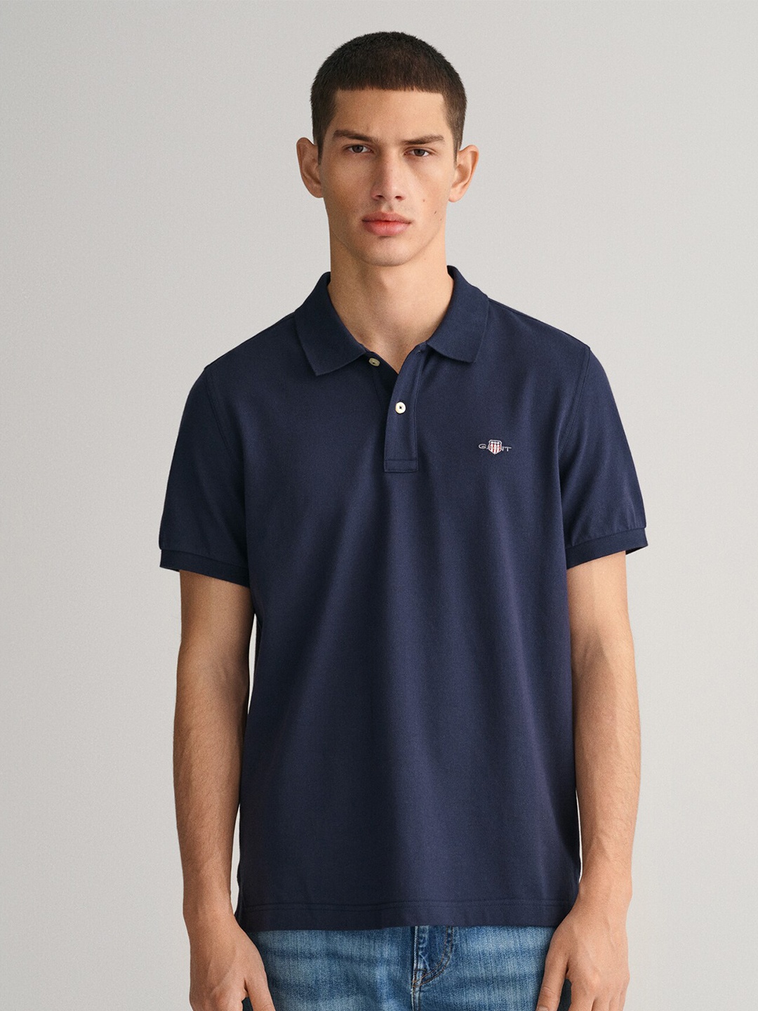 

GANT Solid Polo Neck Regular Fit T-Shirt, Navy blue