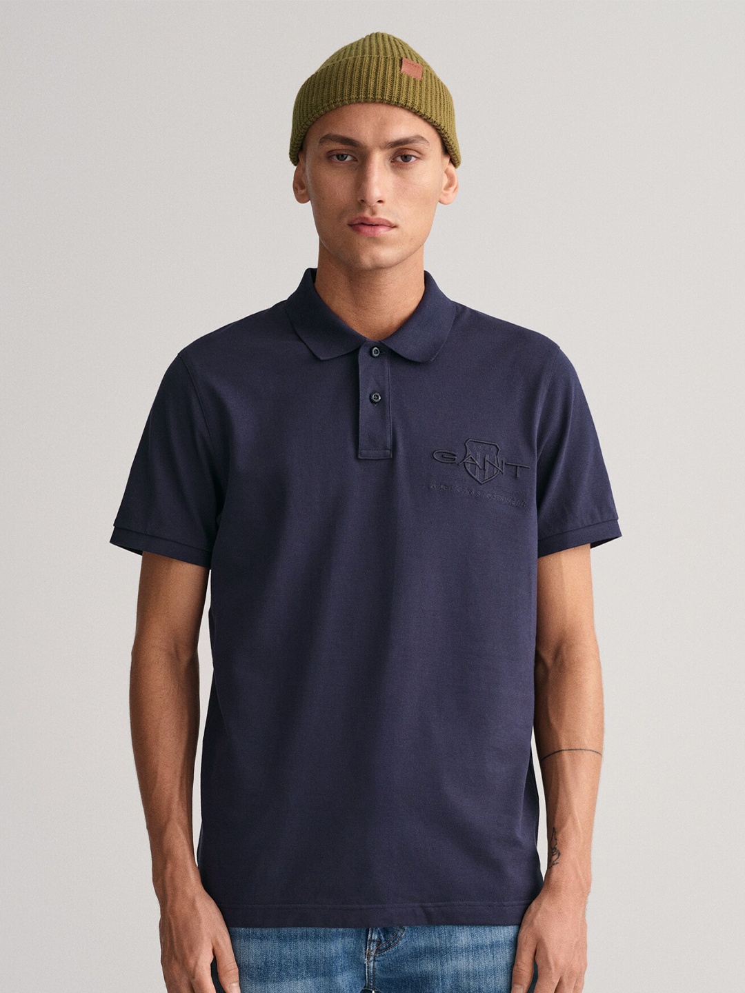 

GANT Solid Polo Neck Regular Fit T-Shirt, Navy blue
