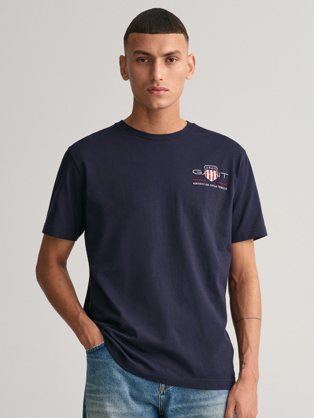 

GANT Solid Round Neck Regular Fit T-Shirt, Navy blue