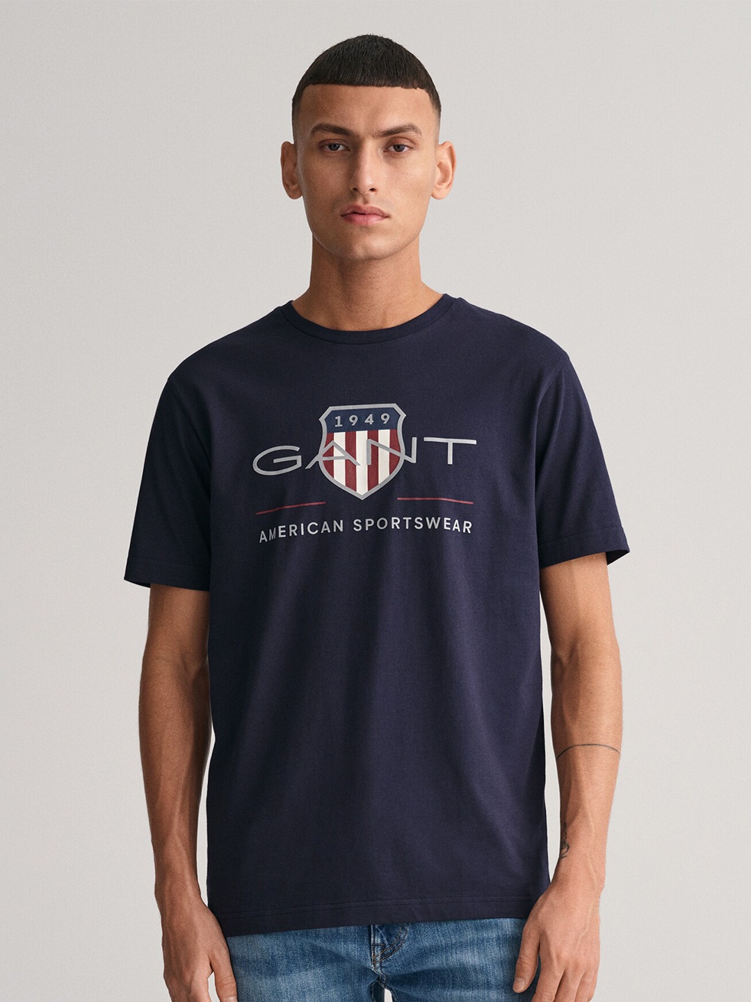 

GANT Printed Round Neck Regular Fit T-Shirt, Navy blue