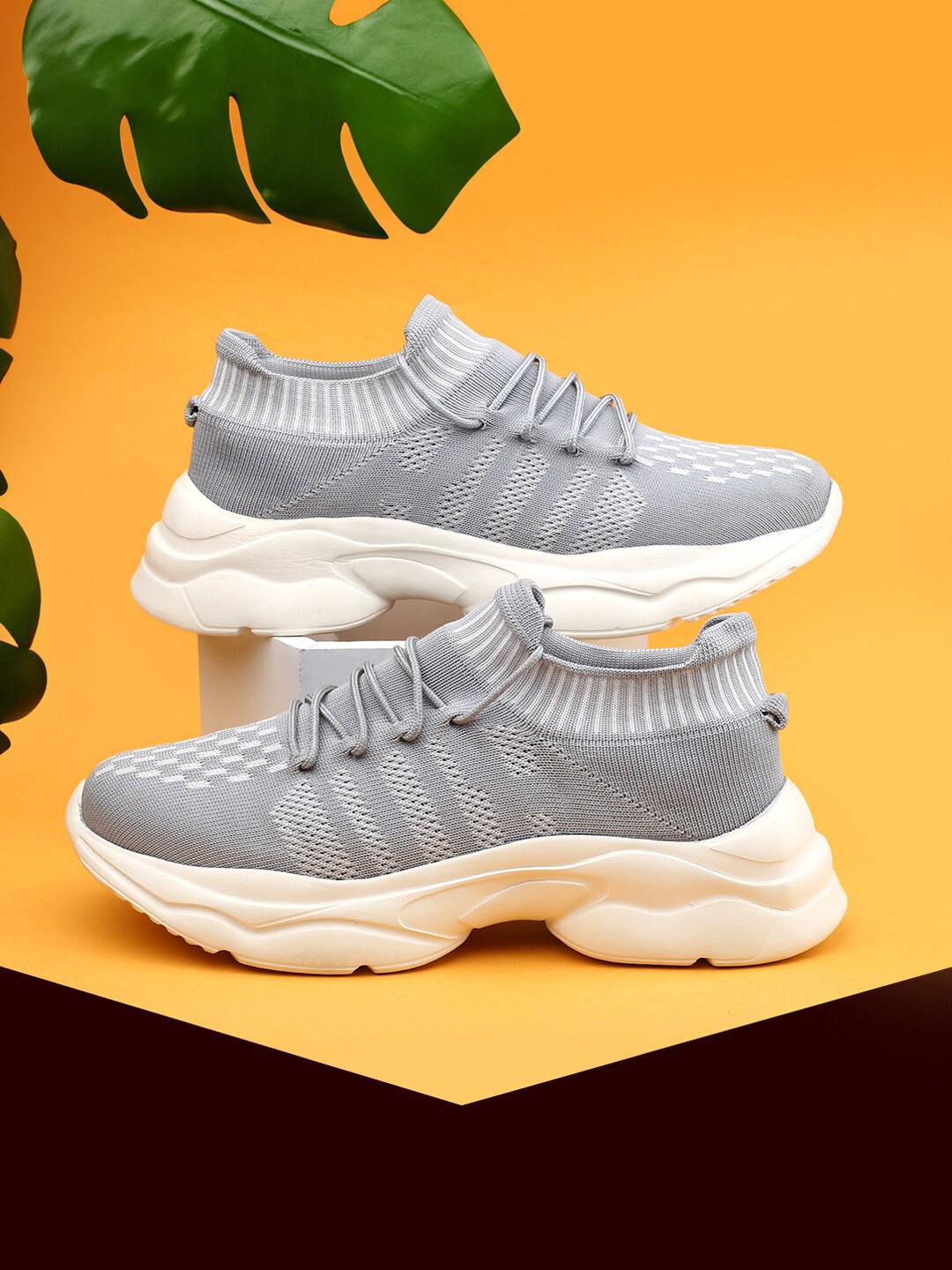

KRAASA Women Lace Up Mesh Running Shoes, Grey