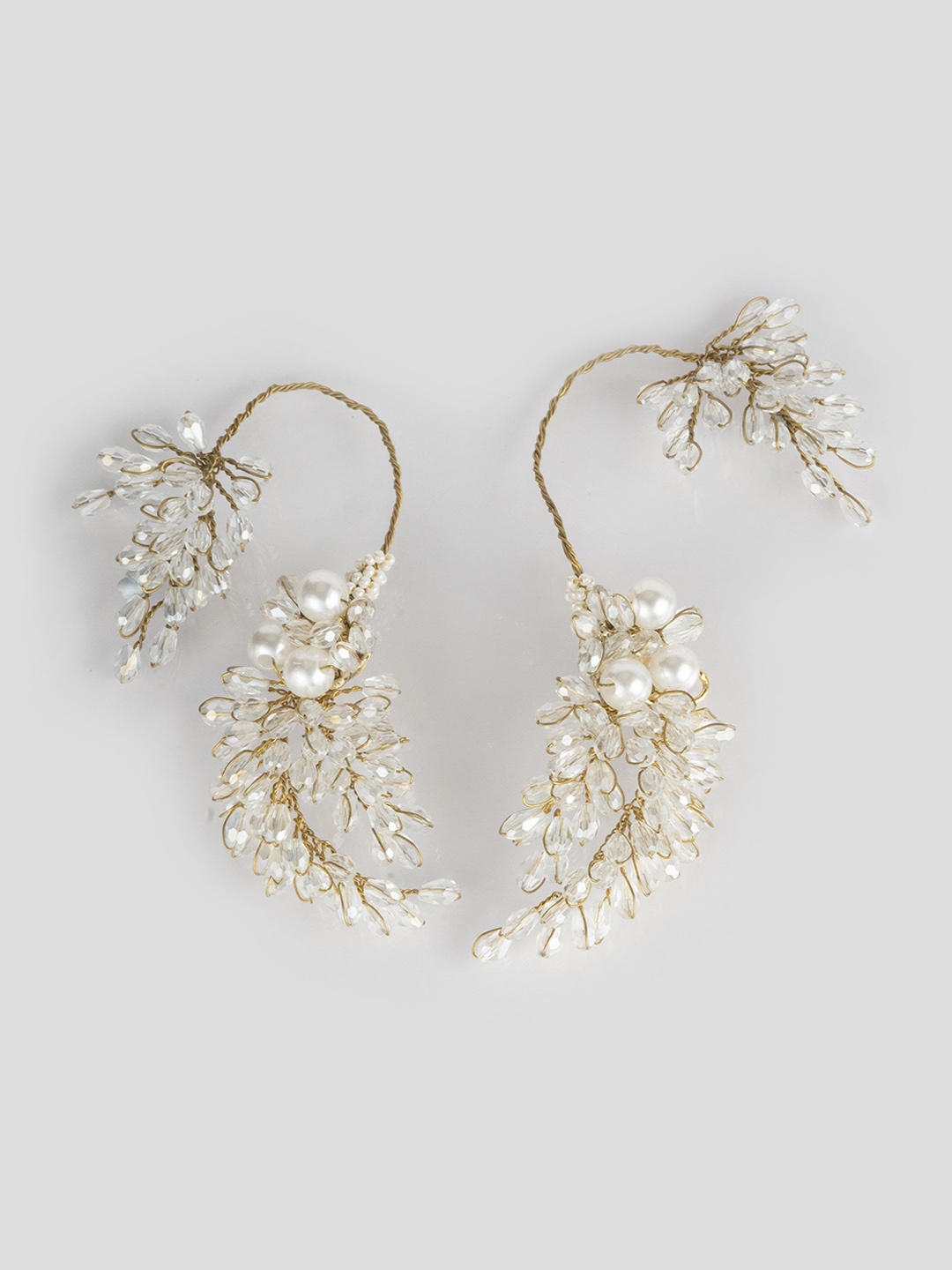 

D'oro Stone Studded & Beaded Classic Drop Earrings, Gold