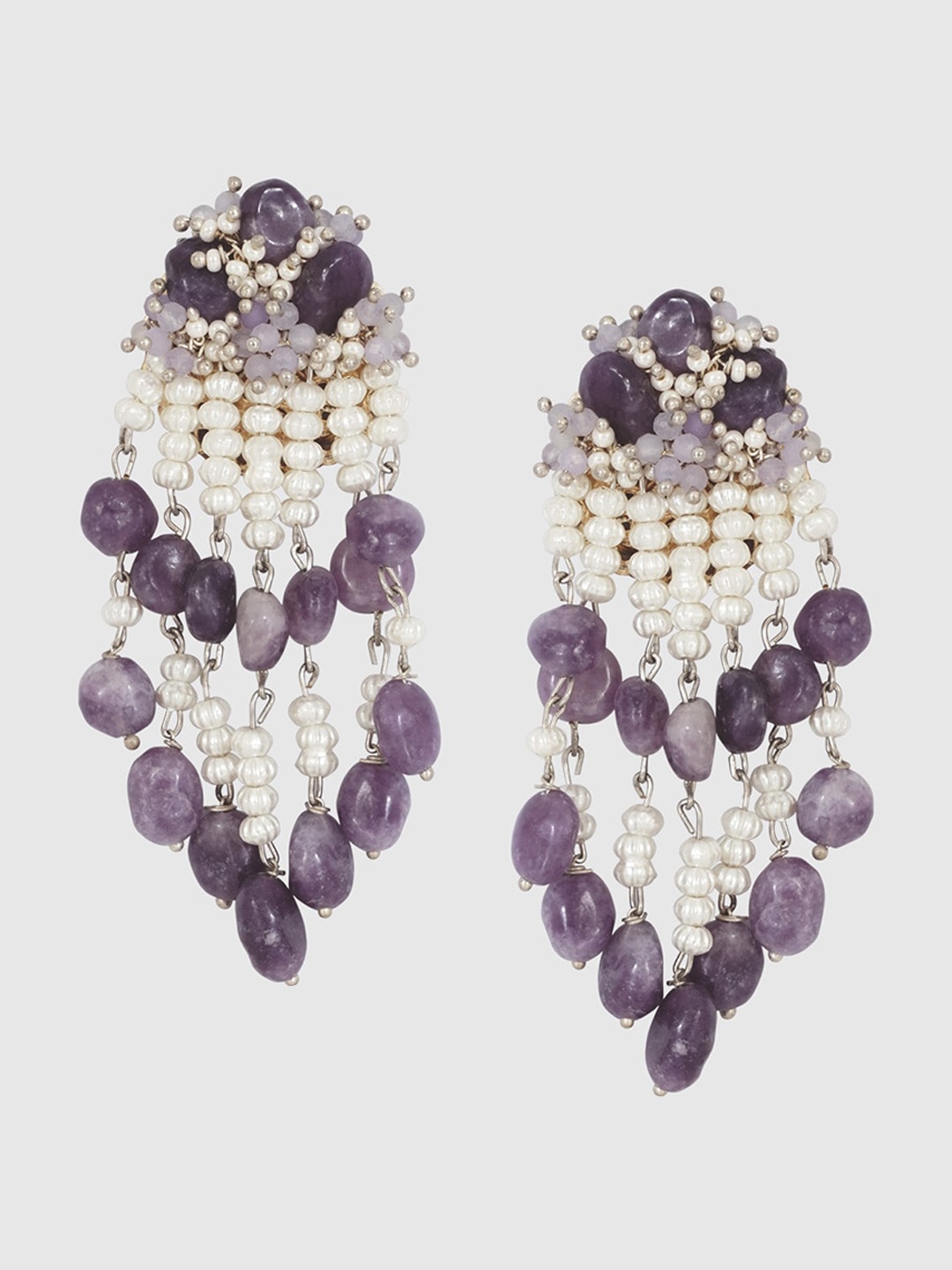 

D'oro Artificial Stones and Beads Classic Drop Earrings, Gold