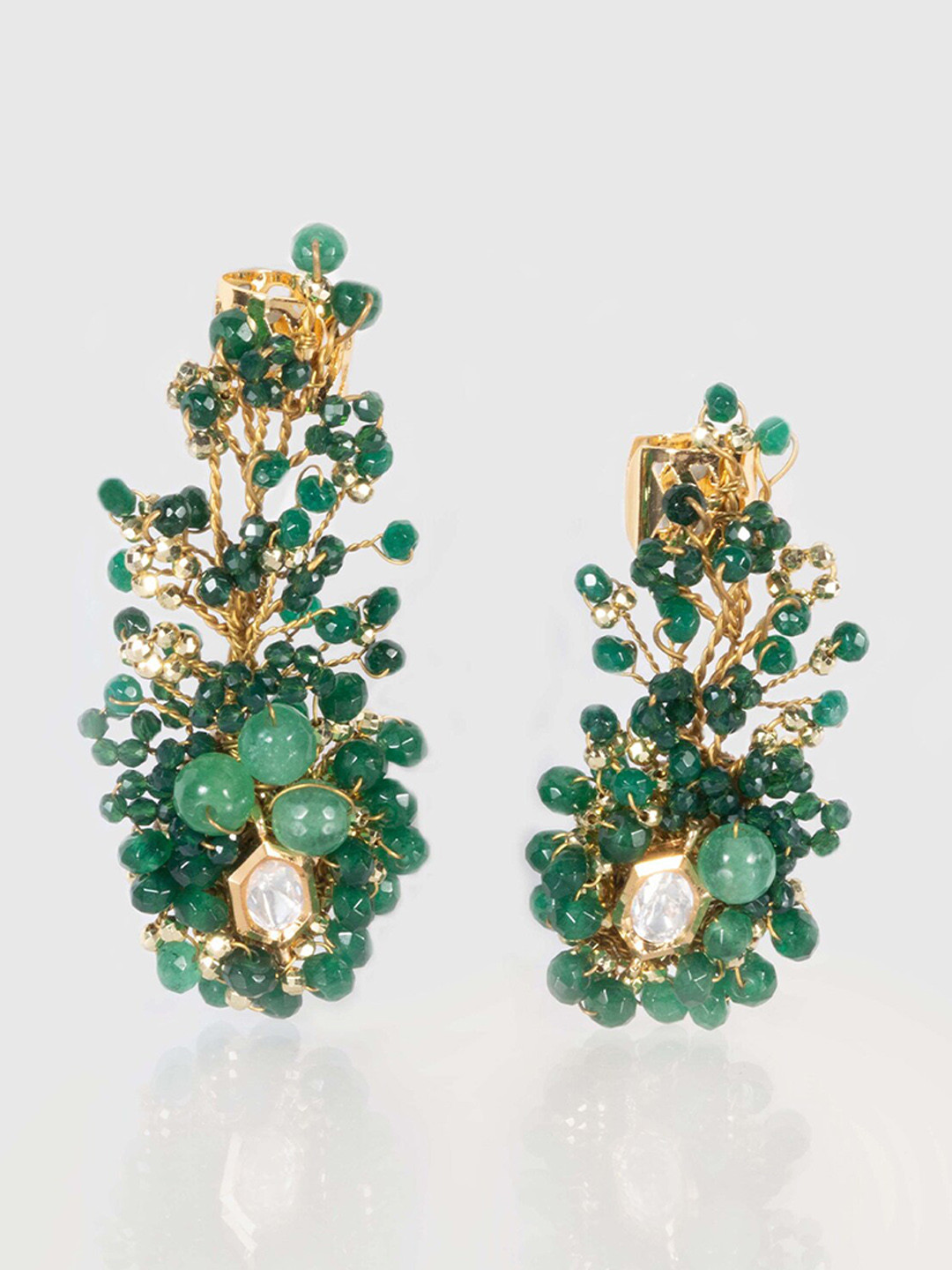 

D'oro Stone Studded Classic Studs Earrings, Green