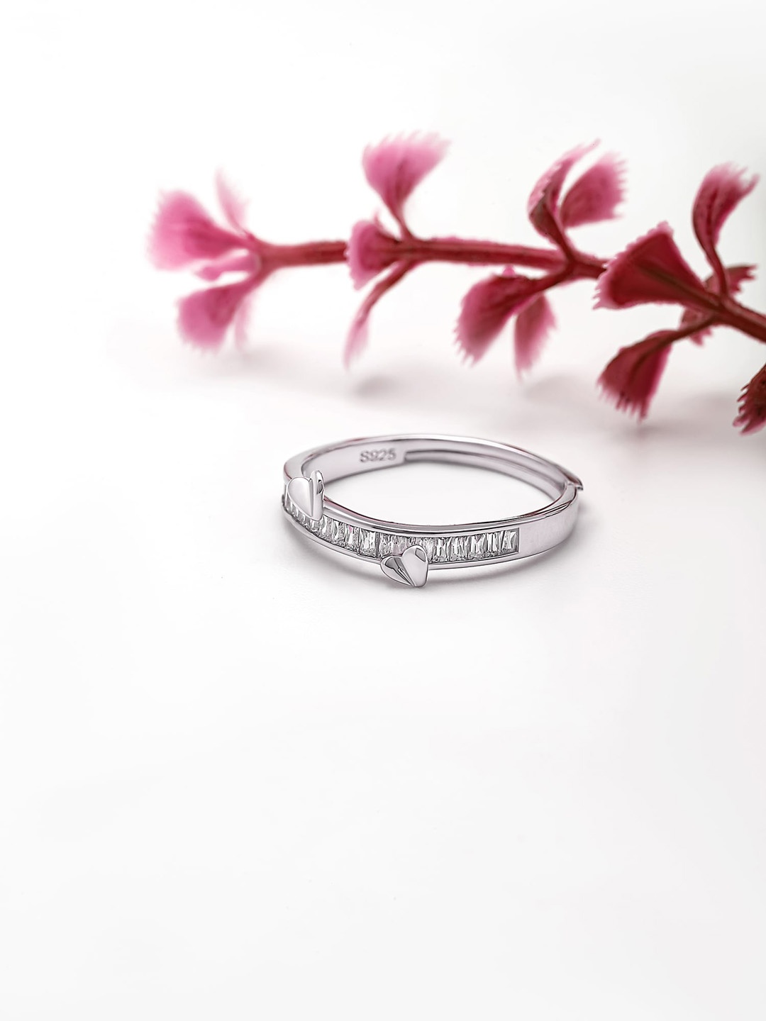 

SILBERRY 925 Sterling Silver Rhodium-Plated CZ Studded Adjustable Finger Ring