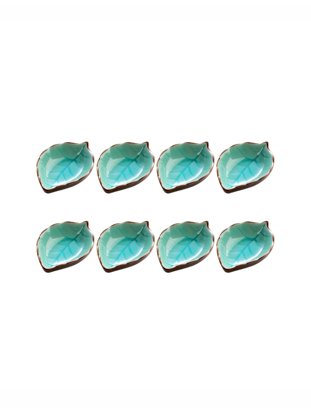 

UniKart Turquoise Blue & Black 8 Pieces Leaf Shaped Porcelain Glossy Dip Plates