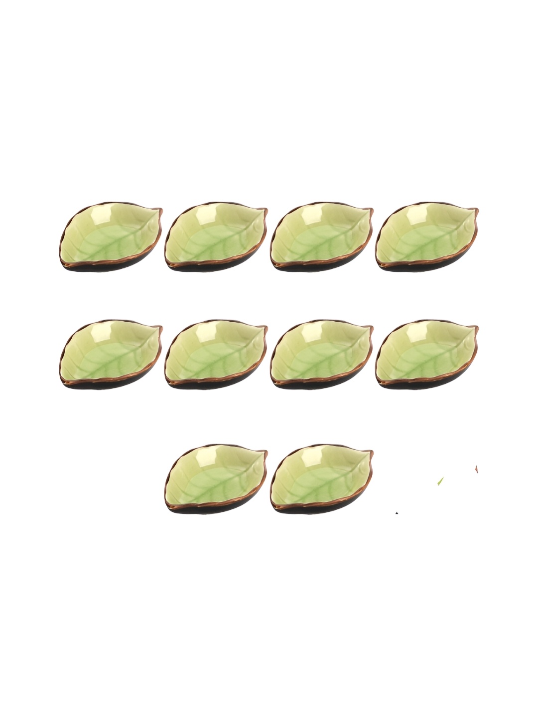 

UniKart Lime Green & Black 10 Pieces Leaf Shaped Porcelain Glossy Dip Bowls