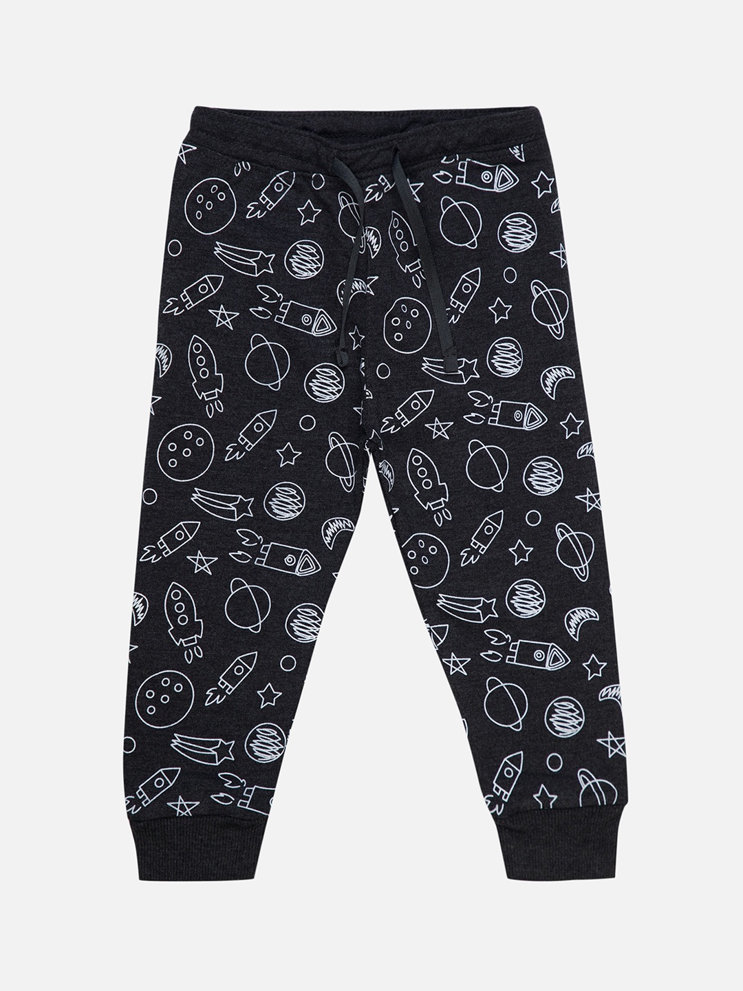 

Bodycare Infant Boys Conversational Printed Cotton Mid-Rise Joggers, Black