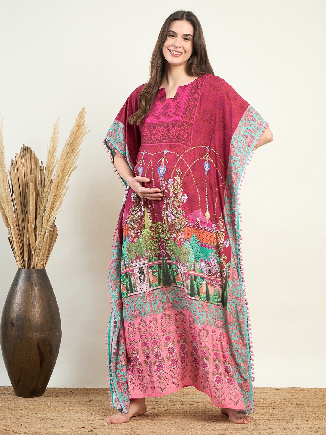 

The Kaftan Company Ethnic Motifs Printed Maternity Kaftan Nightdress, Pink