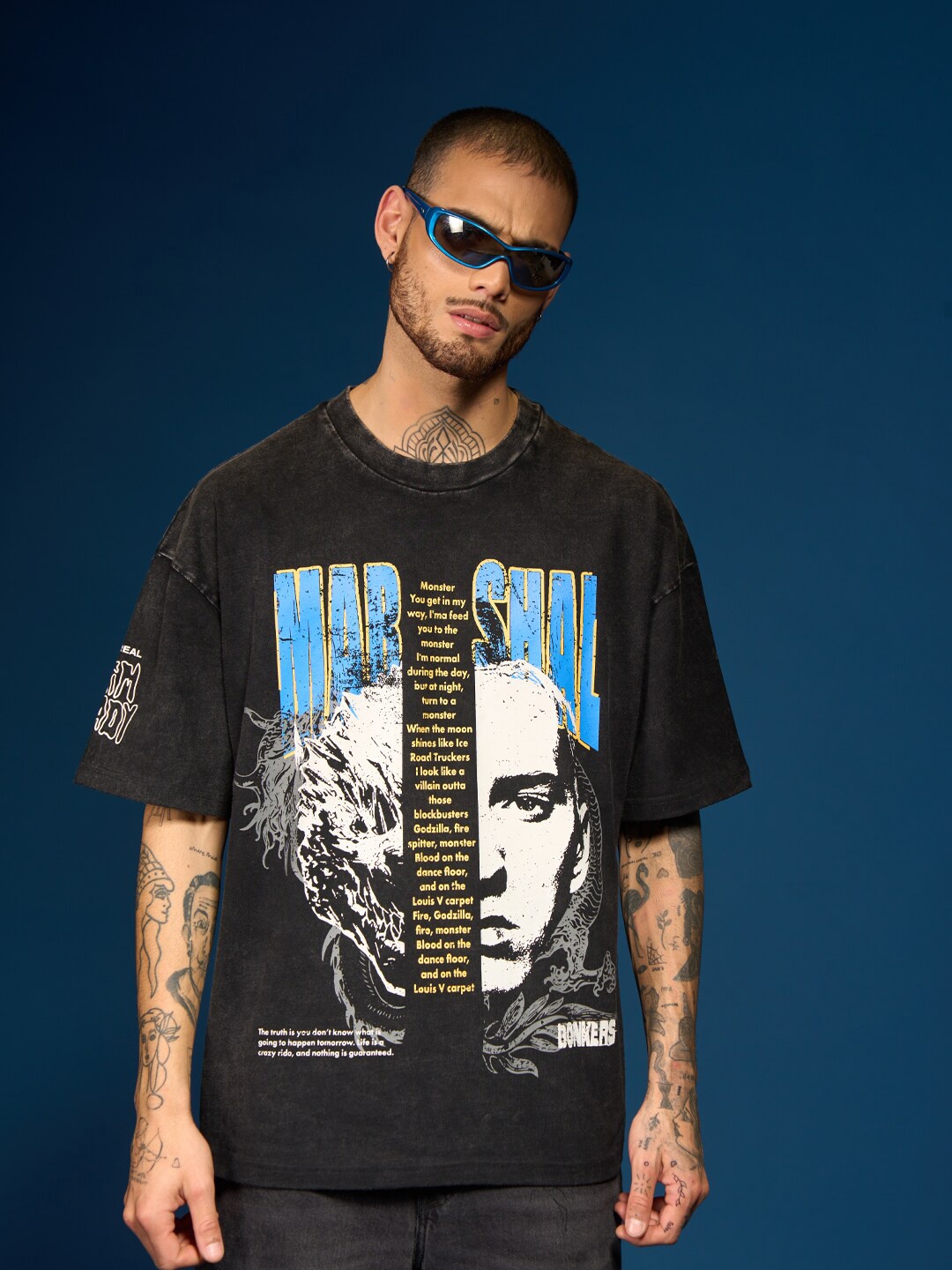 

Bonkers Corner Printed Oversized Cotton Drop-Shoulder Sleeves T-shirt, Grey