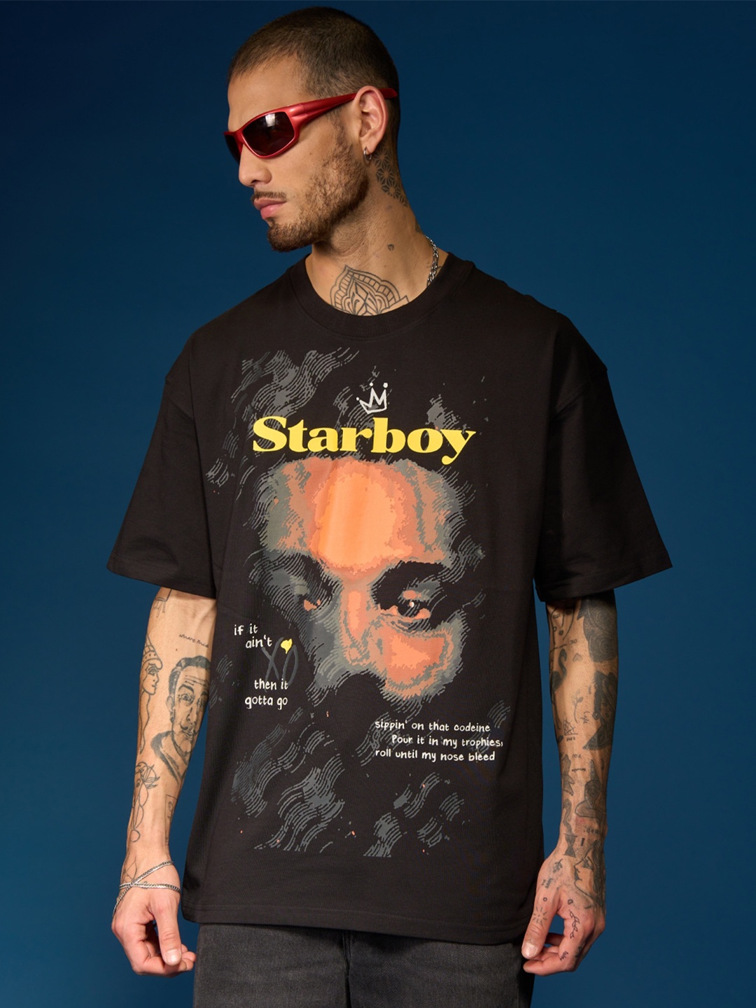 

Bonkers Corner Printed Oversized Cotton Drop-Shoulder Sleeves T-shirt, Black