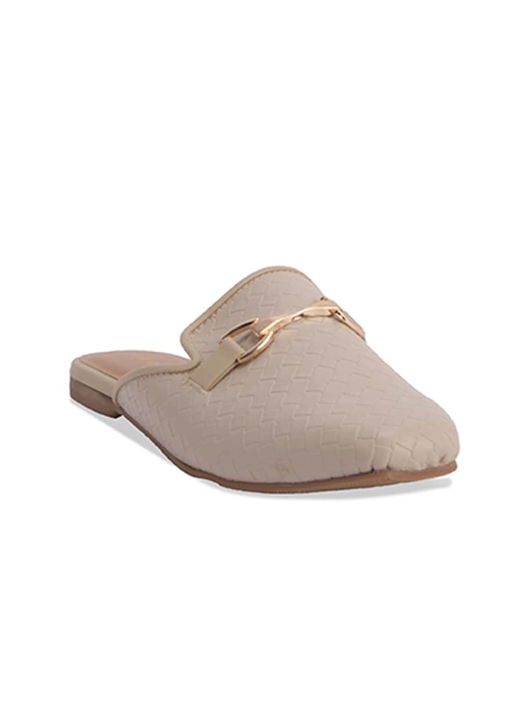 

ERIDANI Textured Embellished Square Toe Mules, Beige