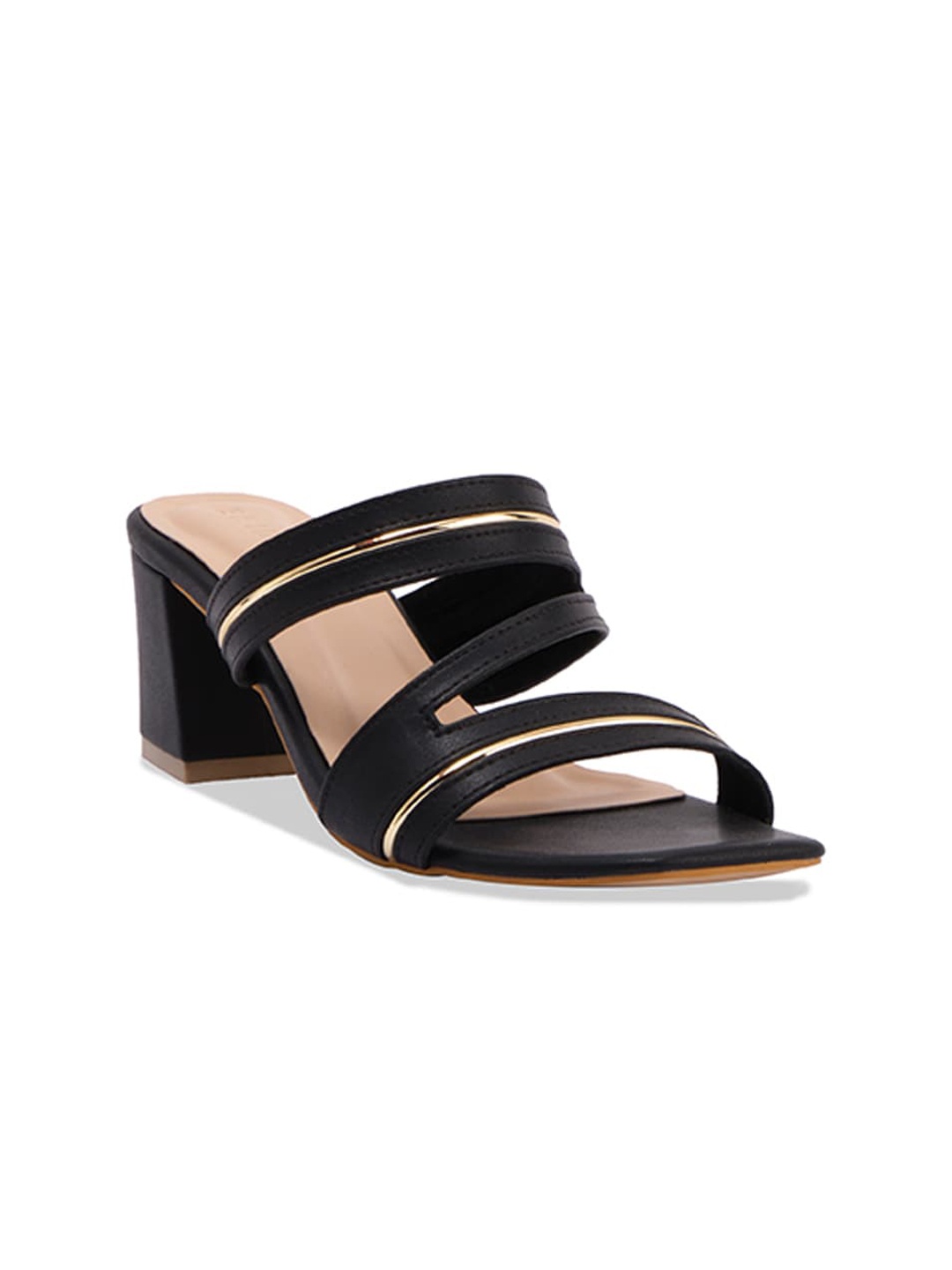 

ERIDANI Striped Strappy Block Heels, Black