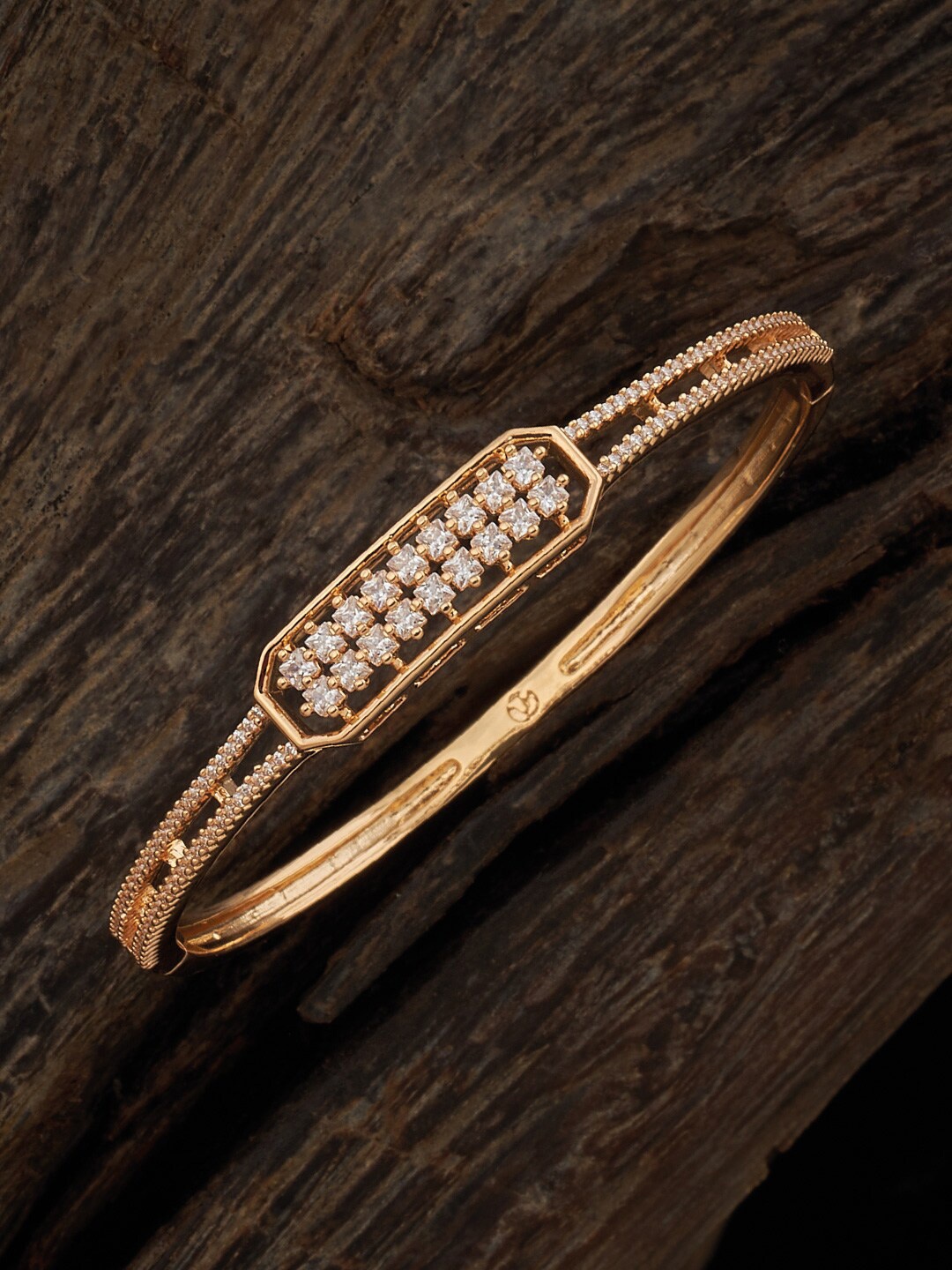 

Kushal's Fashion Jewellery Women Gold-Plated Cubic Zirconia Studded Cuff Bracelet