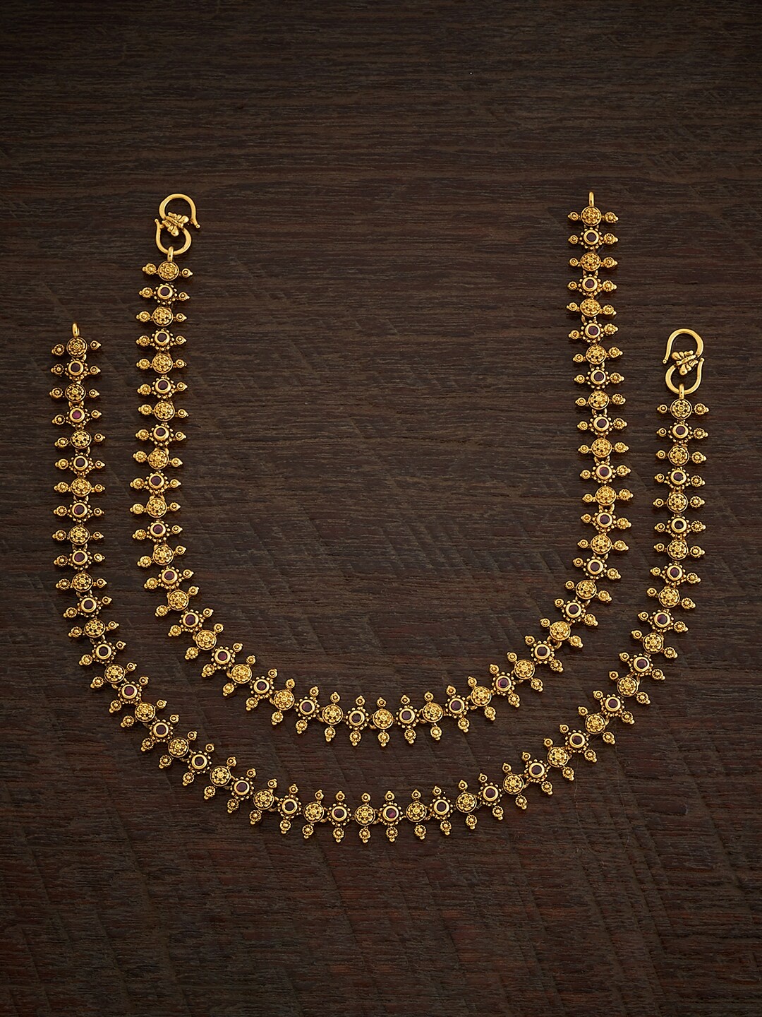 

Kushal's Fashion Jewellery Set Of 2 Gold-Plated Stones Studded Copper Antique Anklets