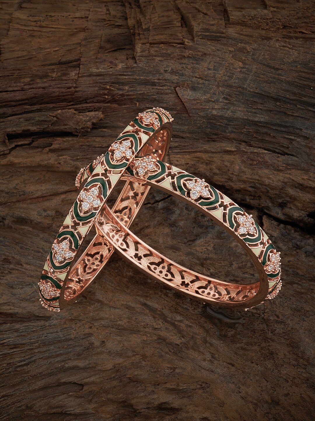 

Kushal's Fashion Jewellery Set Of 2 Stone Studded Bangle, Rose gold