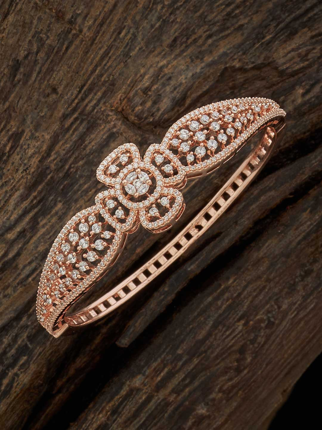 

Kushal's Fashion Jewellery Rose Gold-Plated Cubic Zirconia Cuff Bracelet