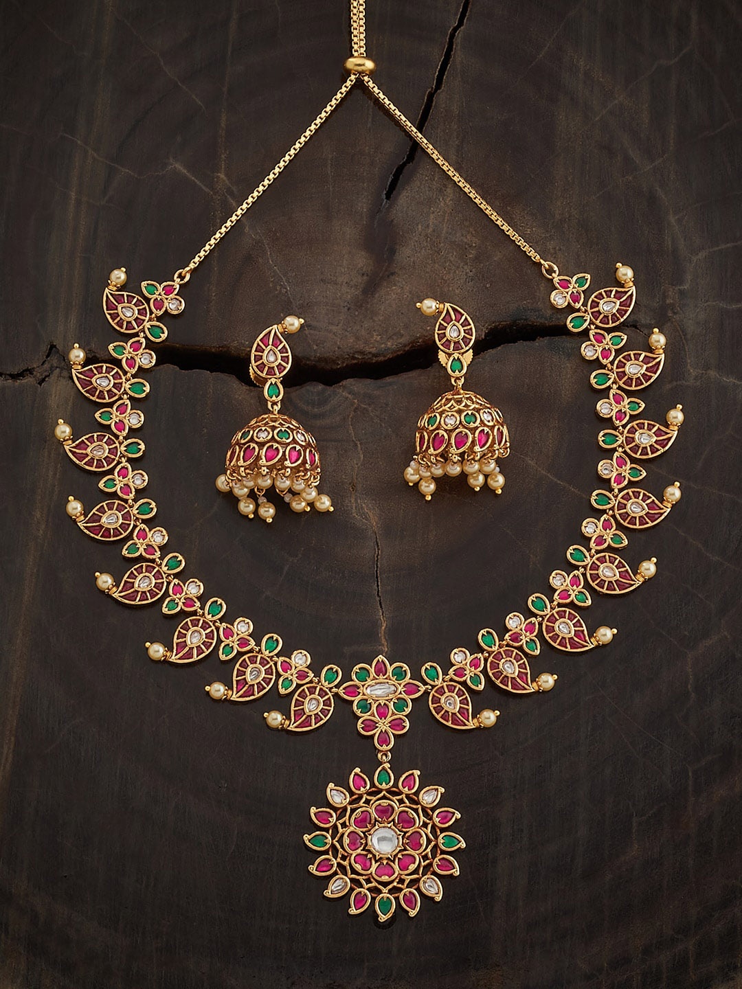 

Kushal's Fashion Jewellery Kundan Studded & Beaded Jewellery Set, Gold