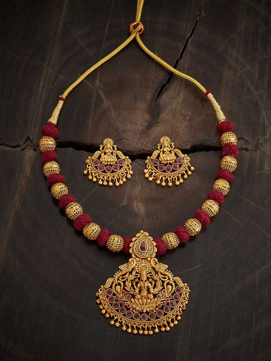 

Kushal's Fashion Jewellery Gold-Plated Stone Studded Necklace & Earrings