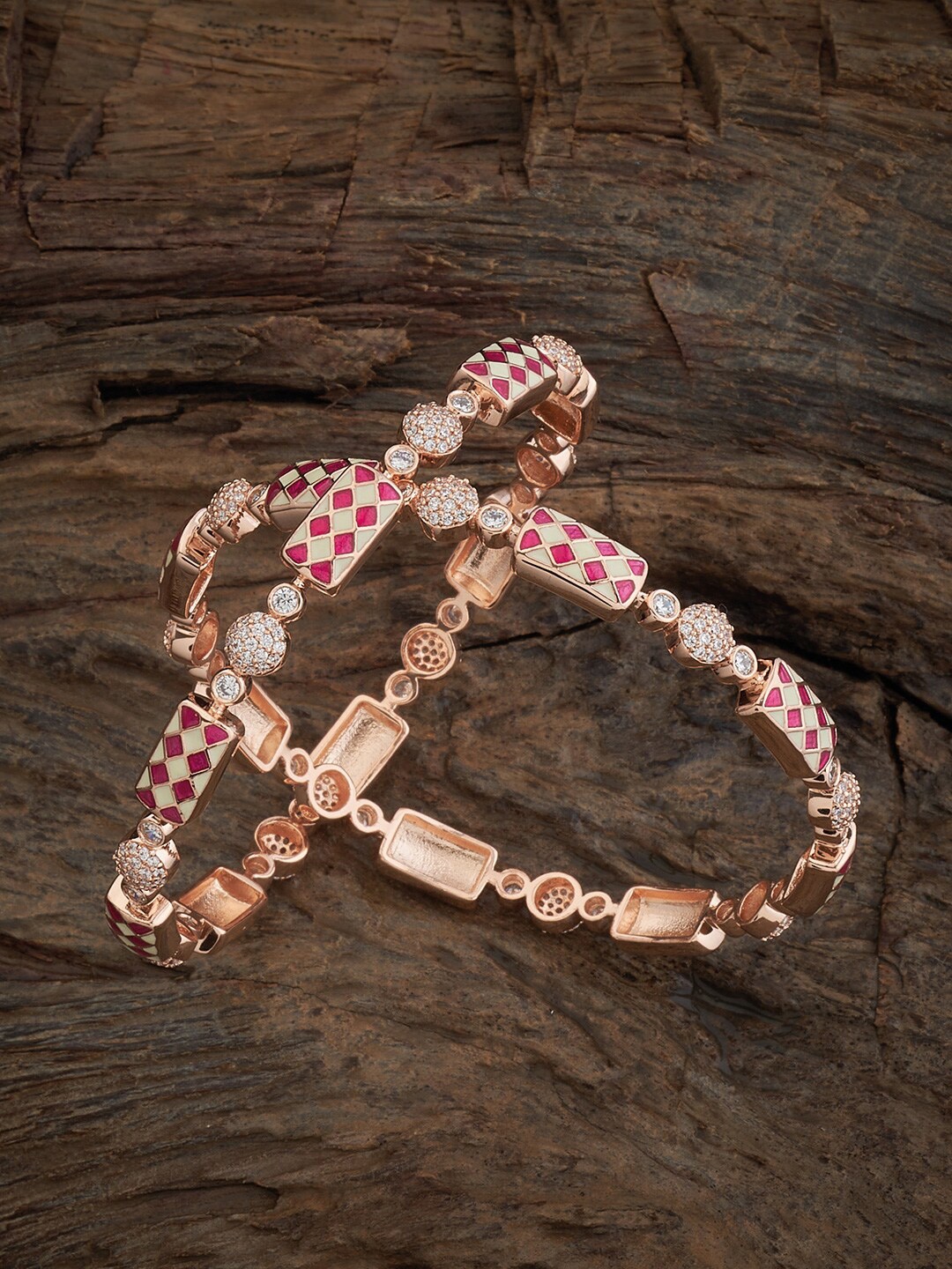 

Kushal's Fashion Jewellery Set Of 2 CZ Studded Bangles, Rose gold