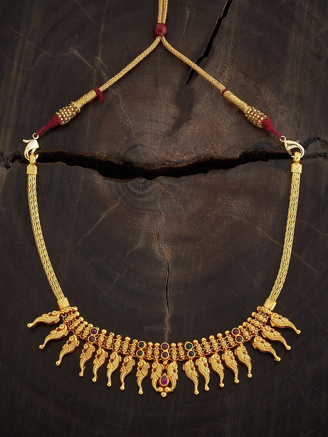 

Kushal's Fashion Jewellery 92.5 Pure Silver Gold-Plated Temple Necklace