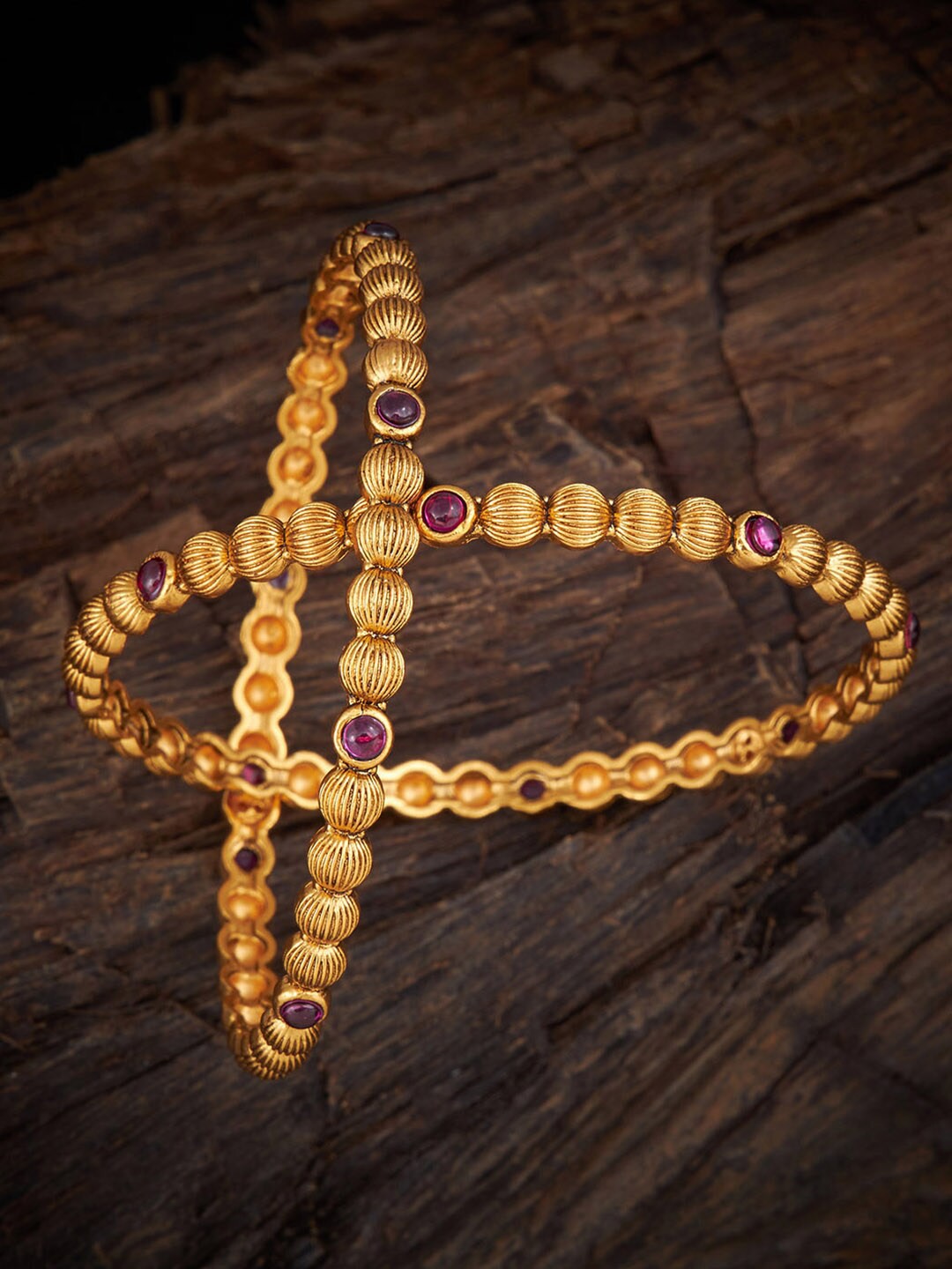 

Kushal's Fashion Jewellery Set Of 2 Gold Plated Stones Studded Antique Bangles
