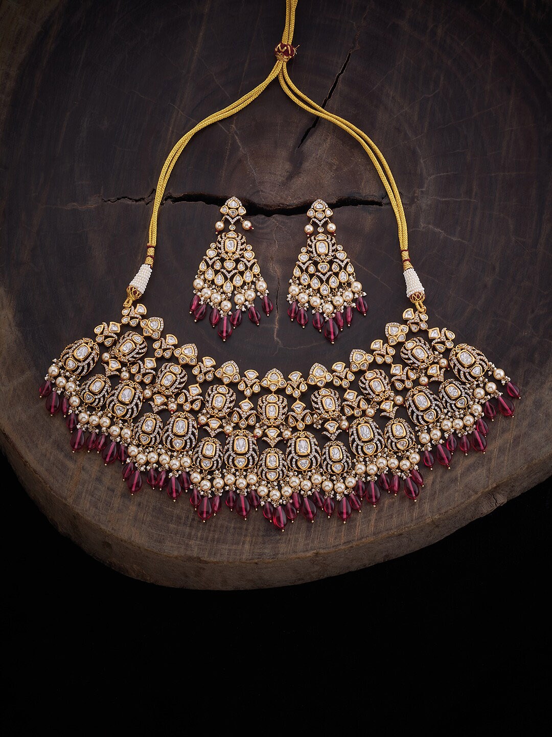 

Kushal's Fashion Jewellery Kundan Studded & Beaded Jewellery Set, Gold