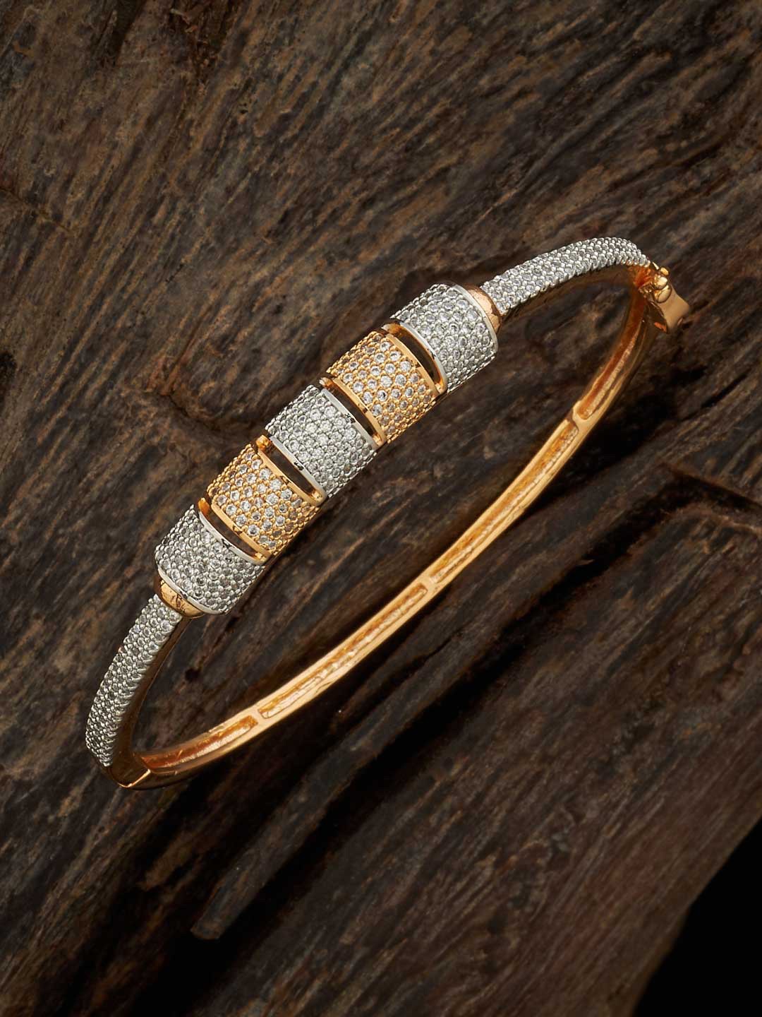 

Kushal's Fashion Jewellery Women Rhodium-Plated Zircon-Studded Kada Bracelet, Silver