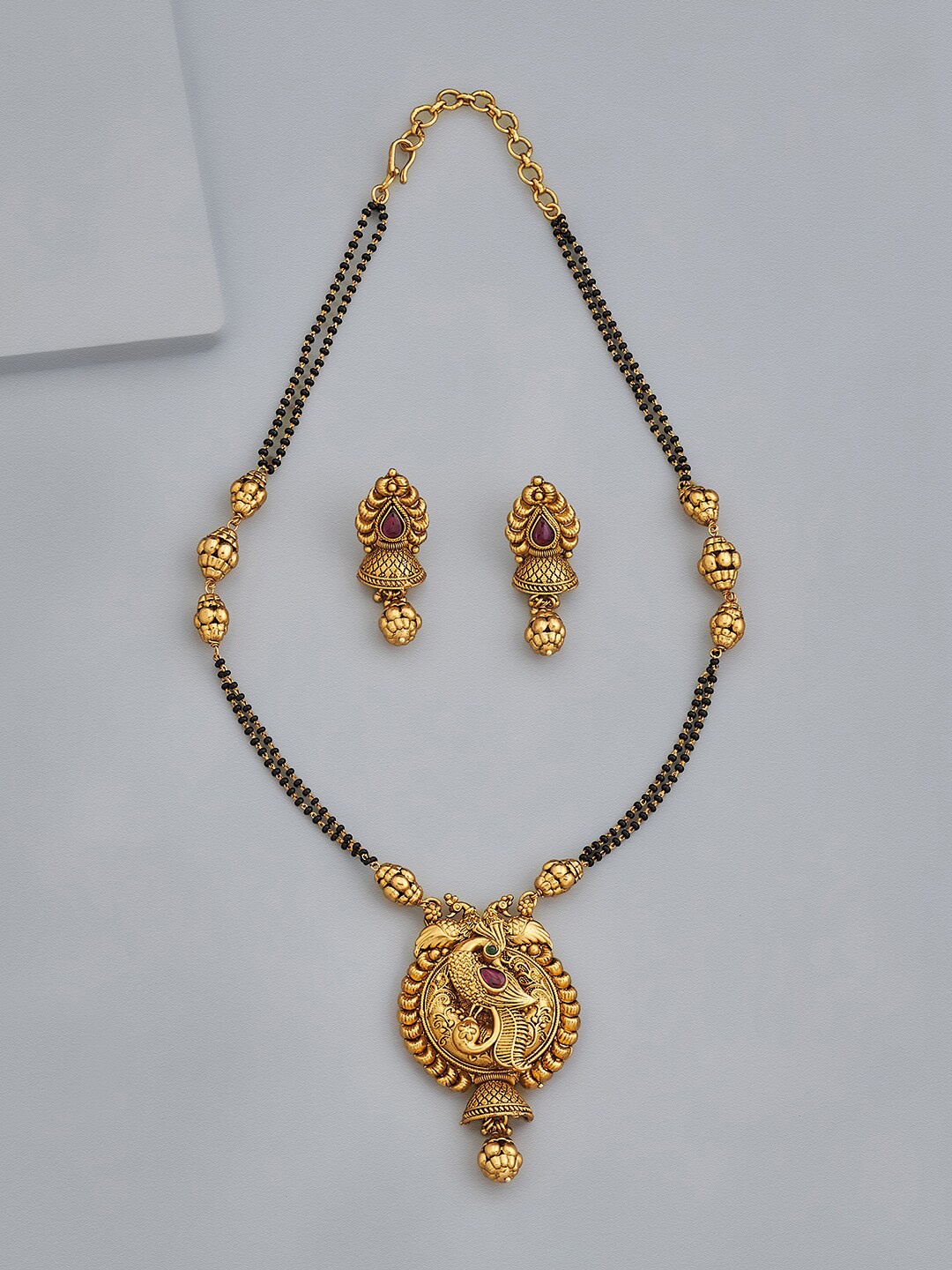 

Kushal's Fashion Jewellery Gold-Plated Artificial Stones Mangalsutra With Earrings