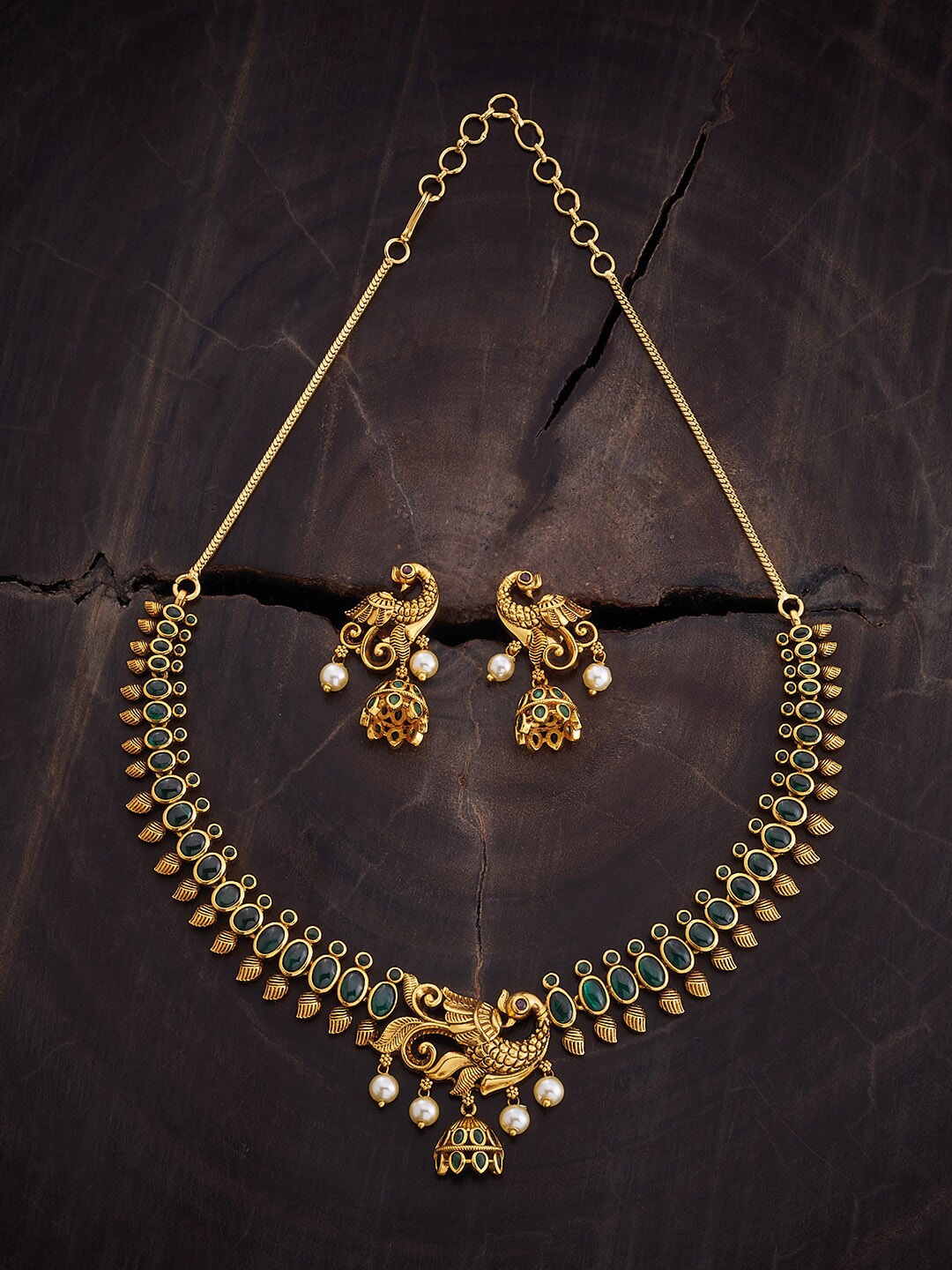 

Kushal's Fashion Jewellery Gold-Plated Stone Studded Necklace & Earrings