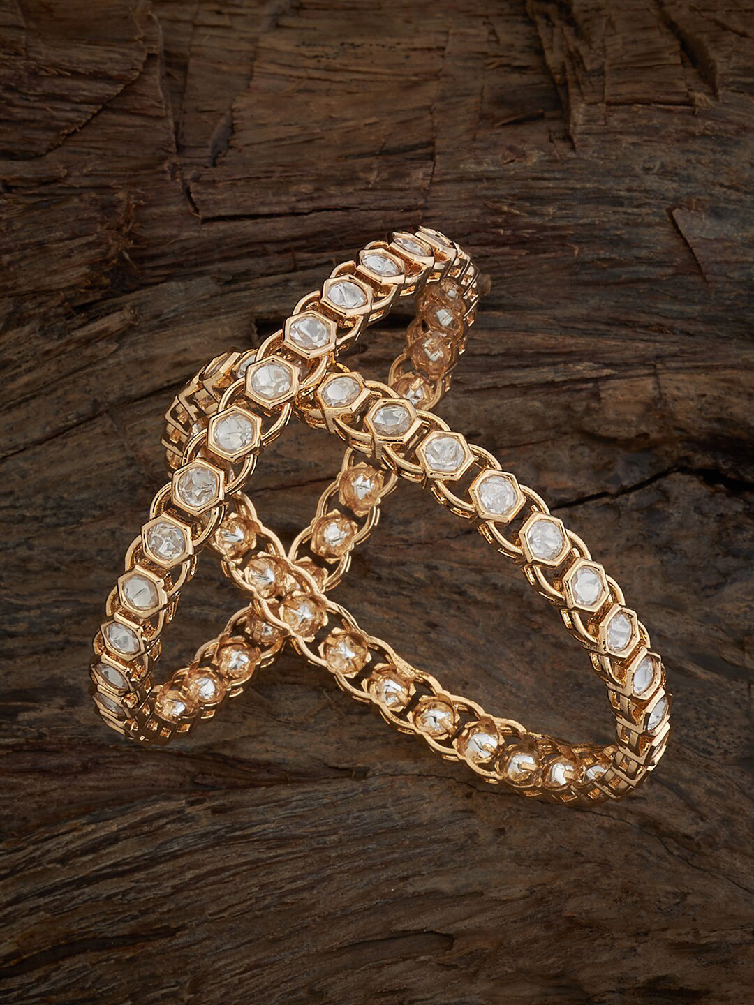 

Kushal's Fashion Jewellery Set Of 2 Gold-Plated Kundan-Studded Bangles
