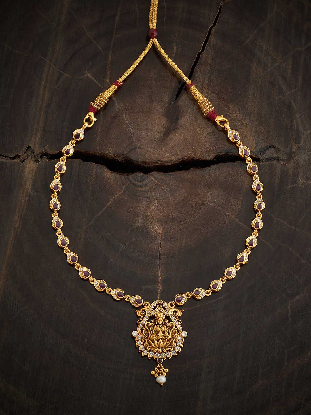 

Kushal's Fashion Jewellery 92.5 Pure Silver Gold-Plated Stones-Studded Temple Necklace