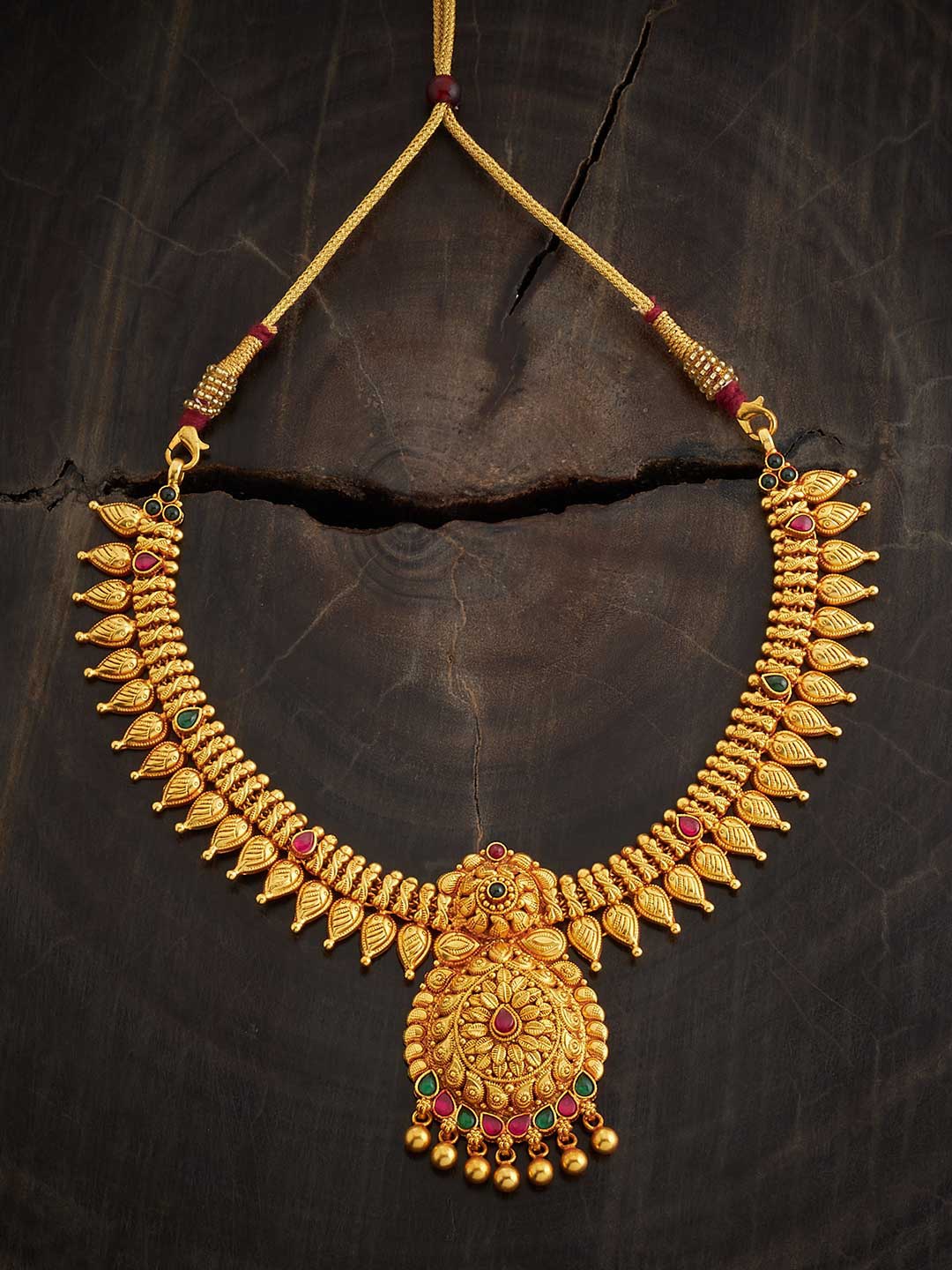 

Kushal's Fashion Jewellery 92.5 Silver Gold-Plated Temple Necklace
