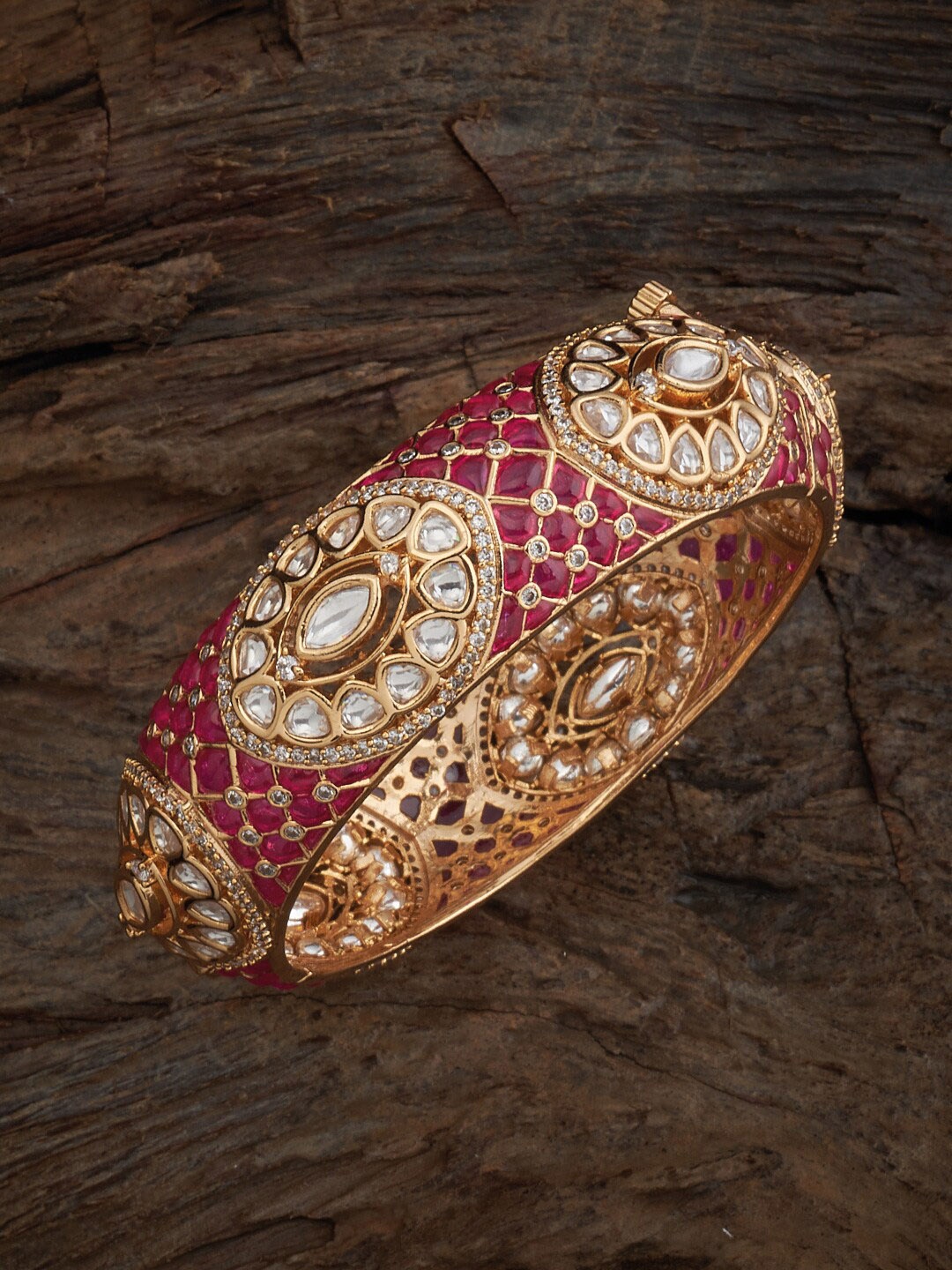 

Kushal's Fashion Jewellery Kundan Stone Studded Bangle, Gold