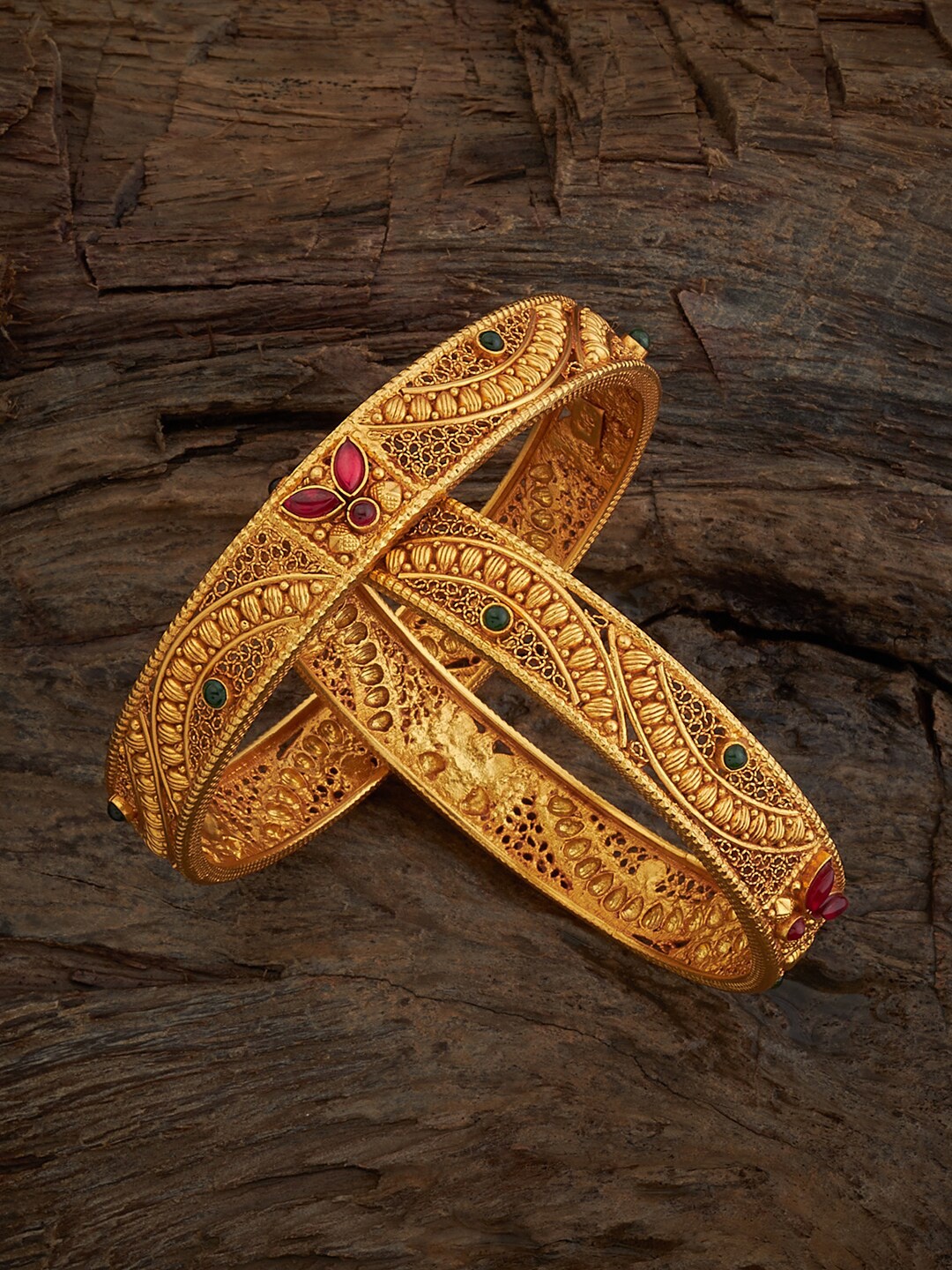 

Kushal's Fashion Jewellery Set Of 2 Gold Plated 92.5 Pure Silver Temple Bangles