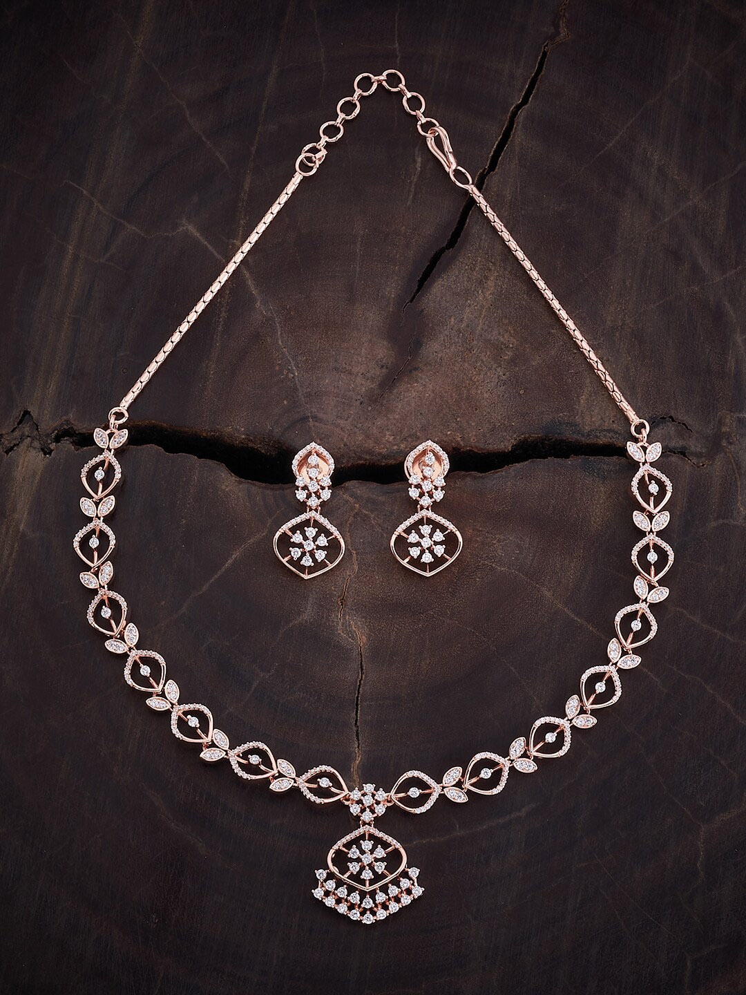 

Kushal's Fashion Jewellery Rose Gold-Plated CZ Studded Jewellery Set